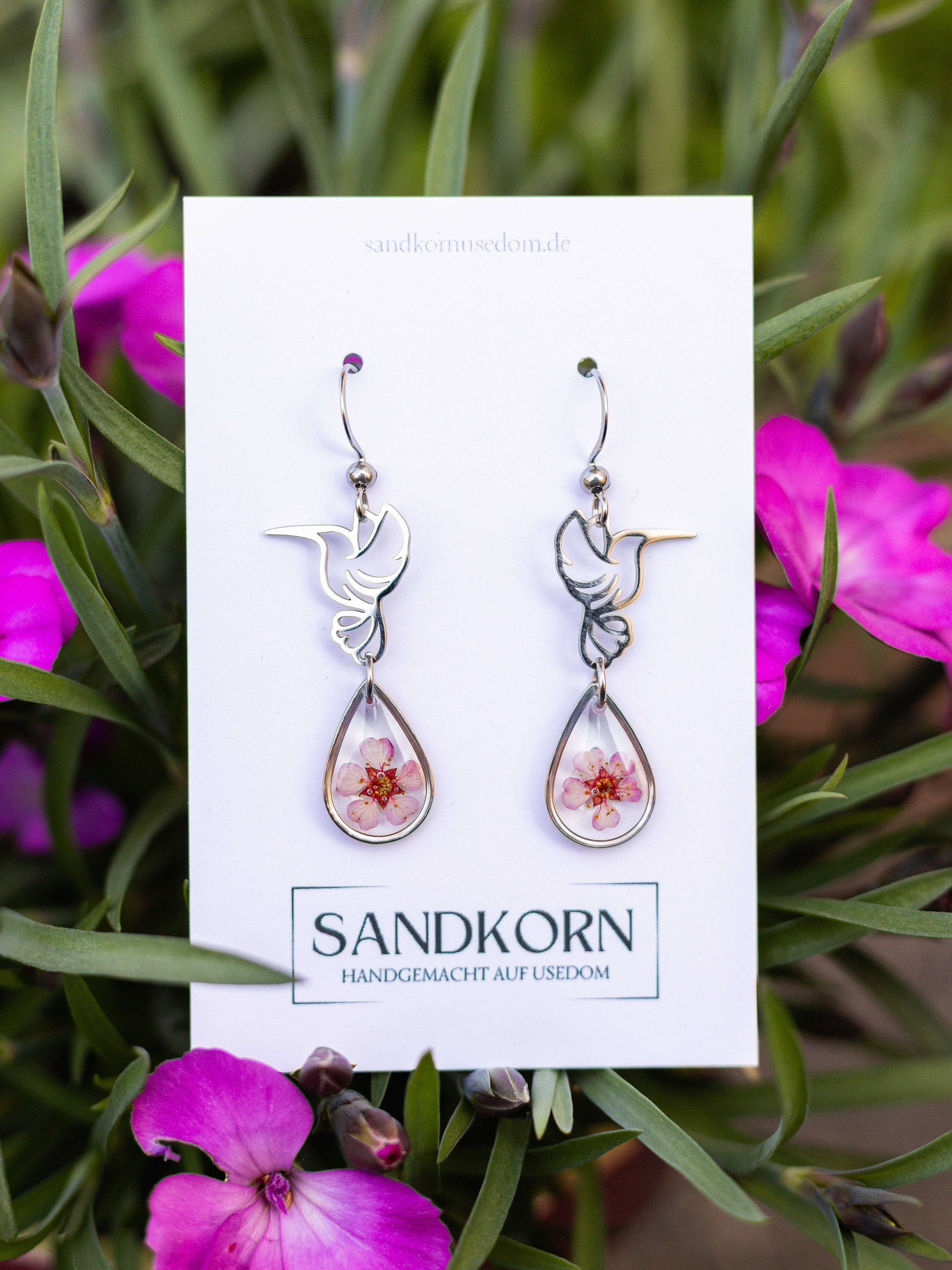 Ohrringe mit Kolibri und Spiere