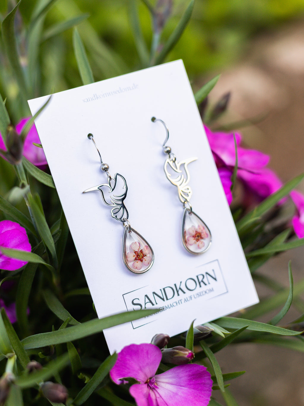 Ohrringe mit Kolibri und Spiere