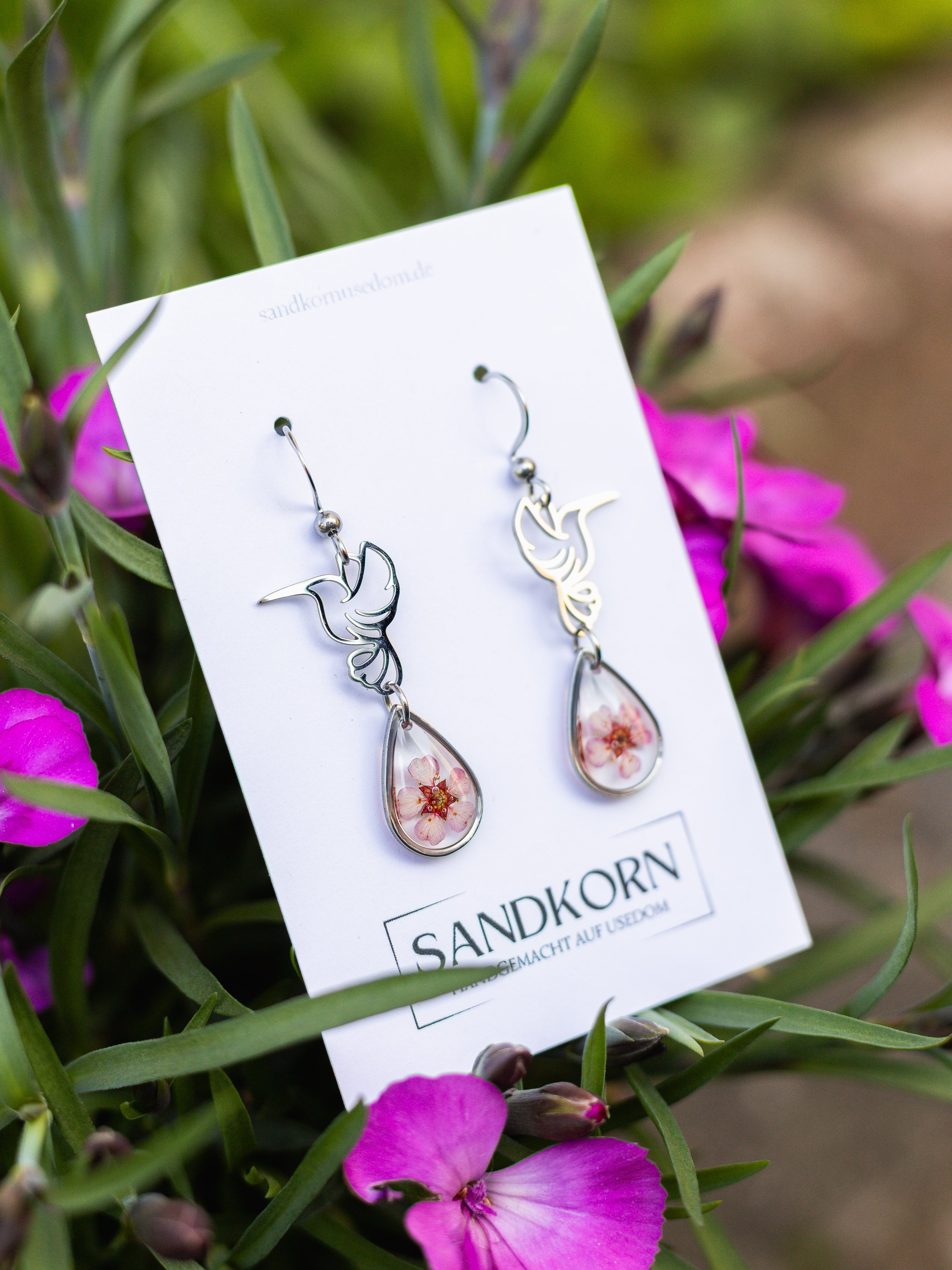 Ohrringe mit Kolibri und Spiere