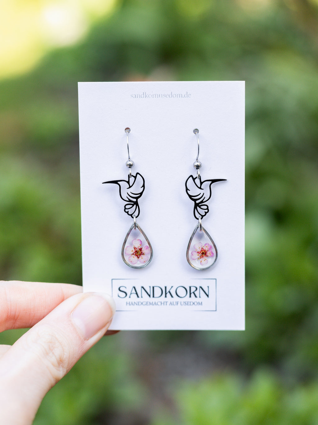 Ohrringe mit Kolibri und Spiere