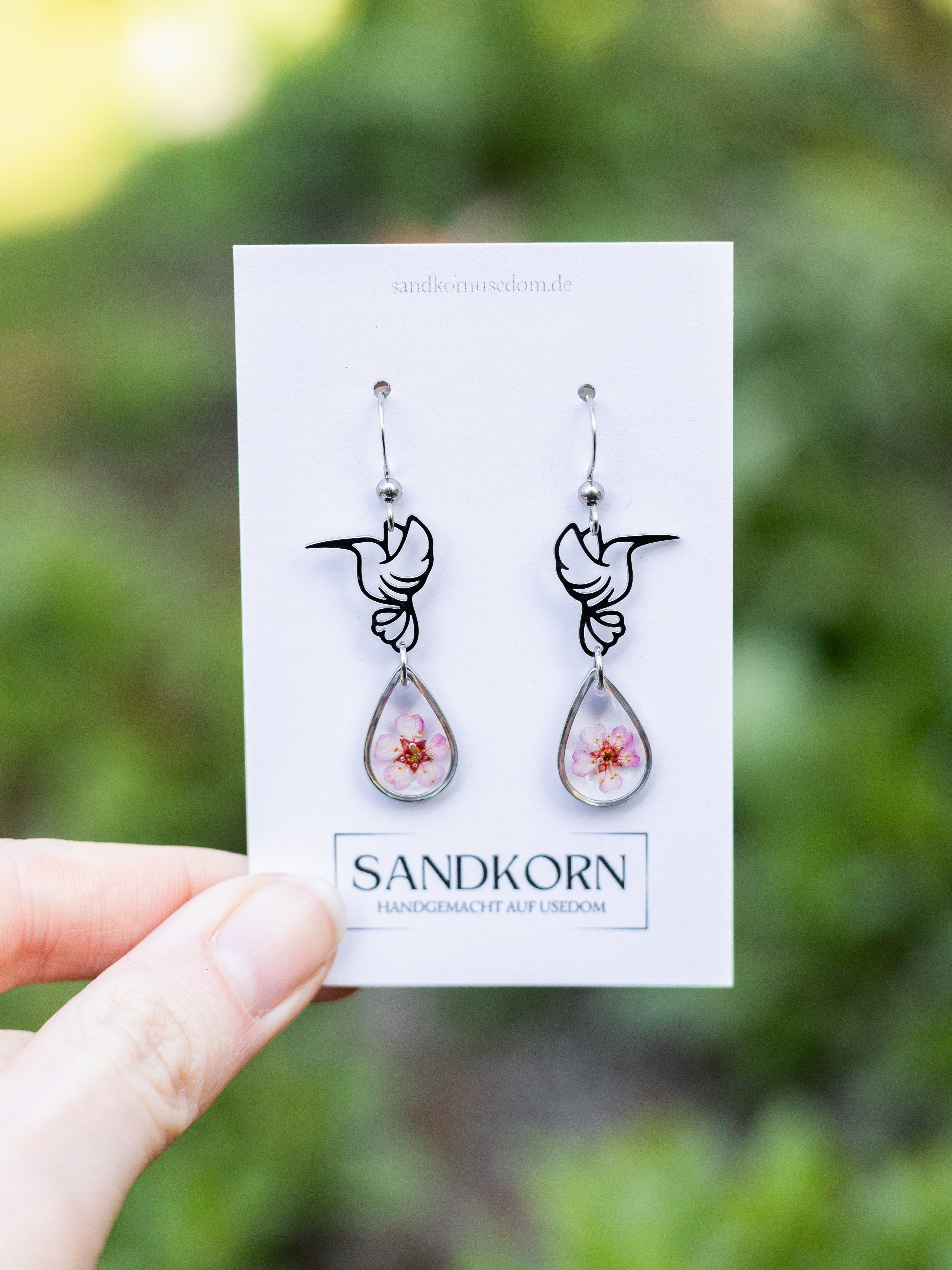 Ohrringe mit Kolibri und Spiere