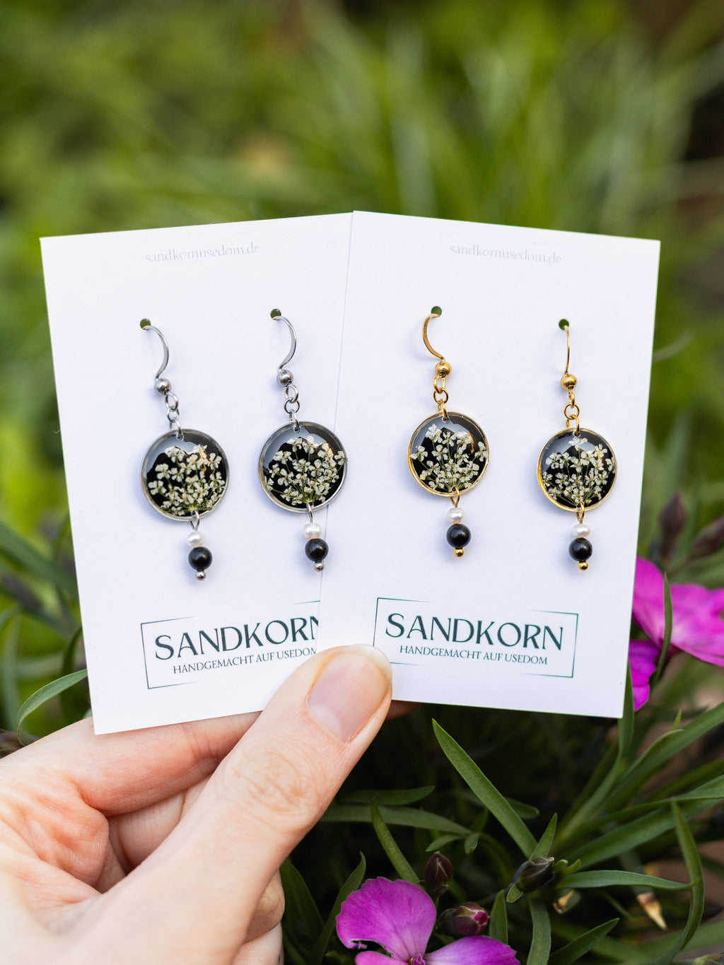 Ohrringe mit Wilder Möhre und Turmalinperlen