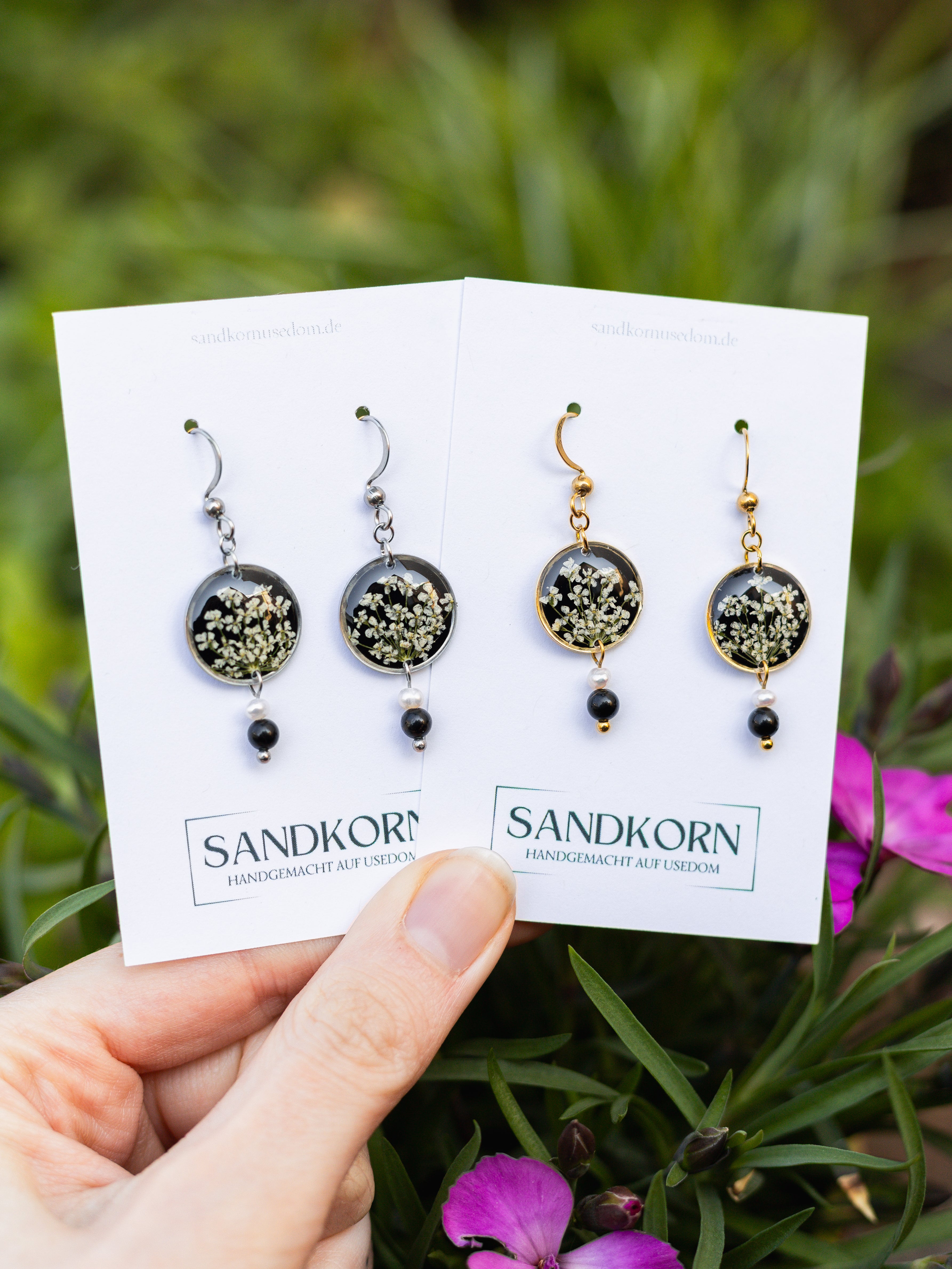 Ohrringe mit Wilder Möhre und Turmalinperlen