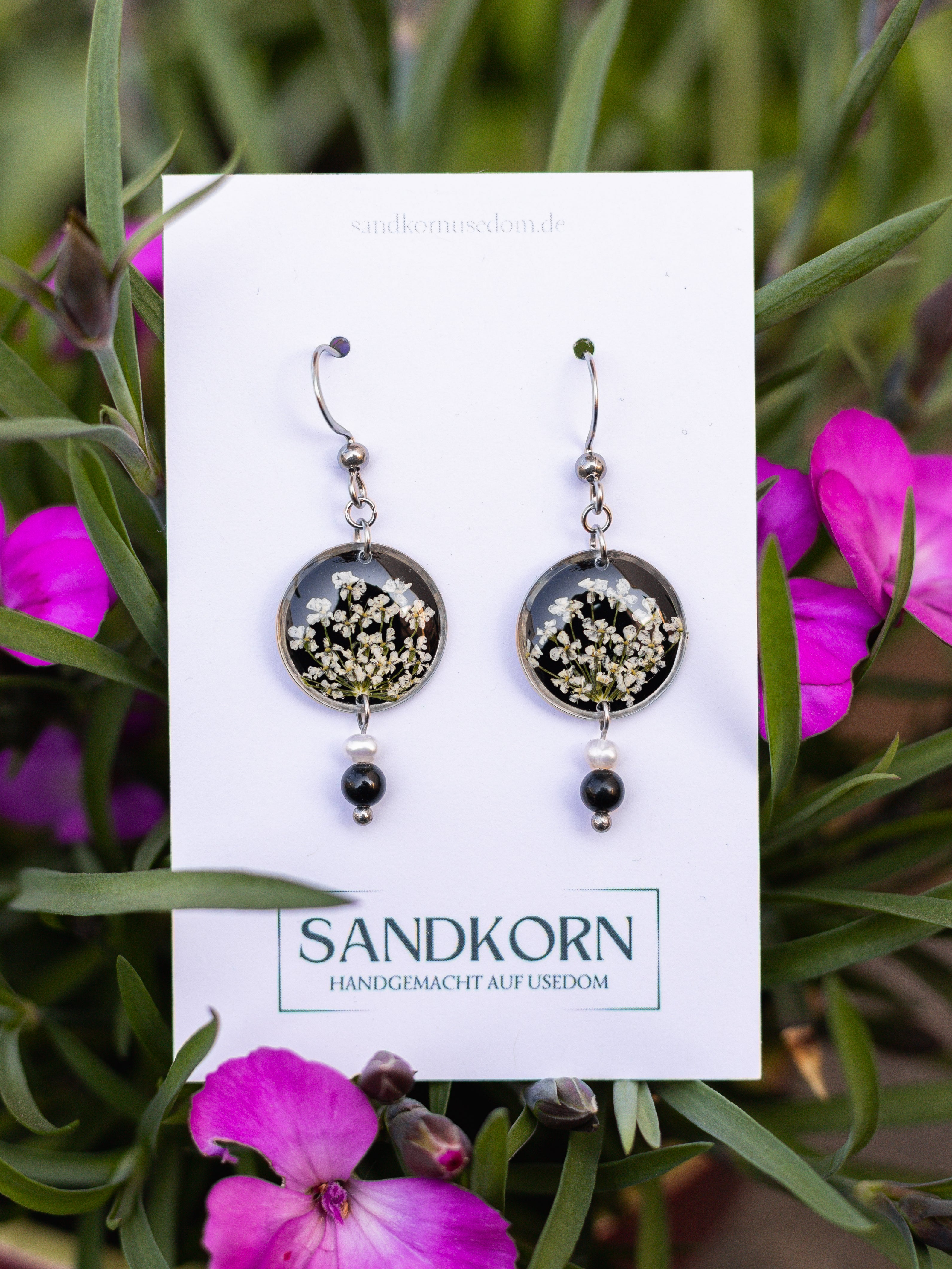 Ohrringe mit Wilder Möhre und Turmalinperlen