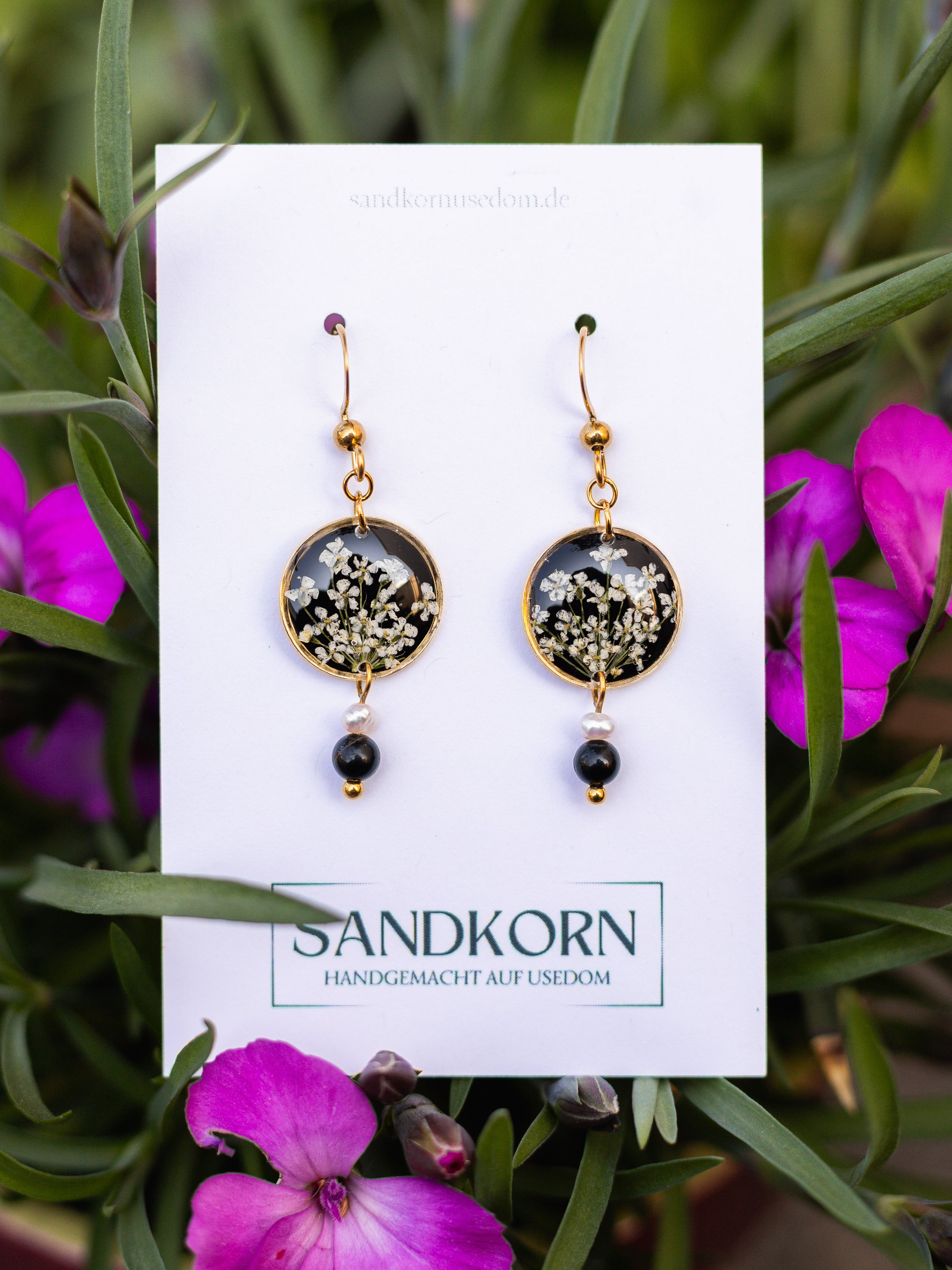 Ohrringe mit Wilder Möhre und Turmalinperlen