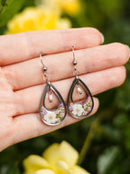 Earrings with spiraea, wild carrot and freshwater pearls