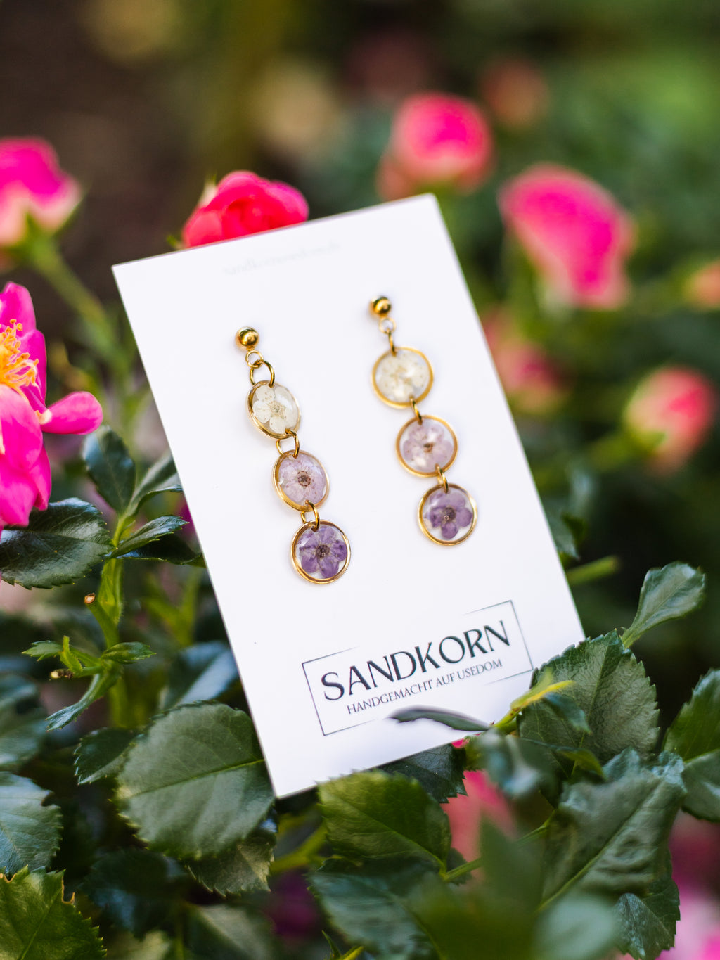Earrings with tricolor spiraea - Purple