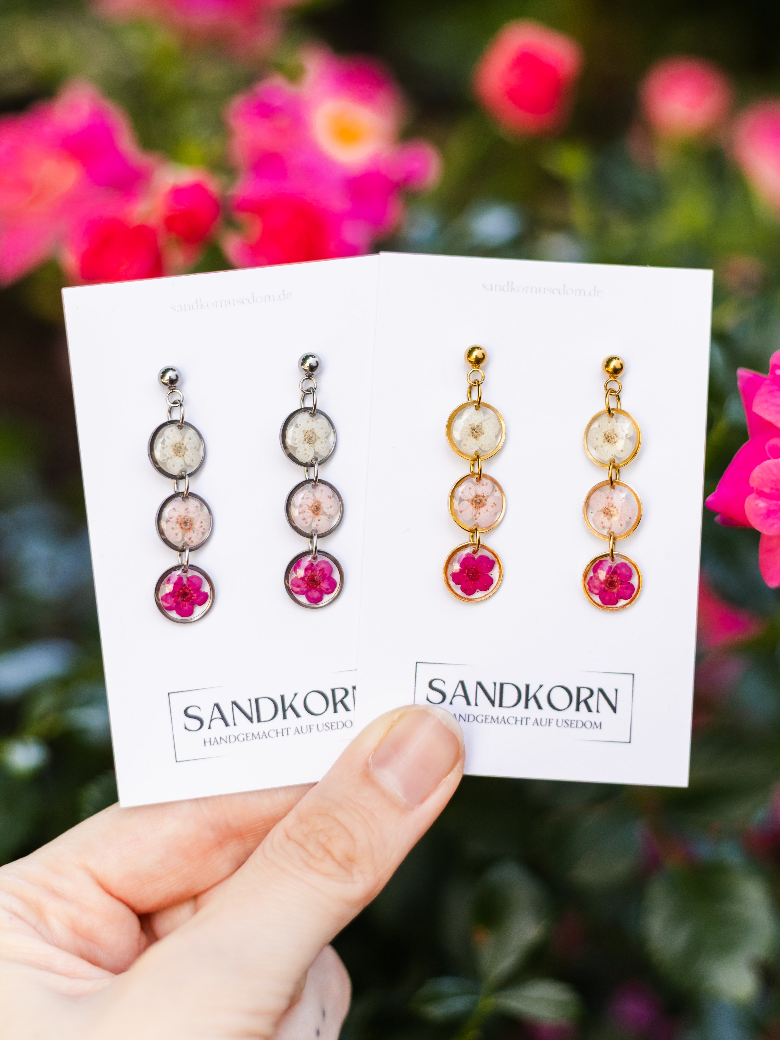 Ohrringe mit dreifarbiger Spiere - Pink - SANDKORN Usedom 