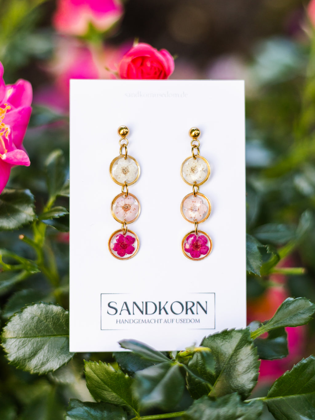 Ohrringe mit dreifarbiger Spiere - Pink - SANDKORN Usedom 