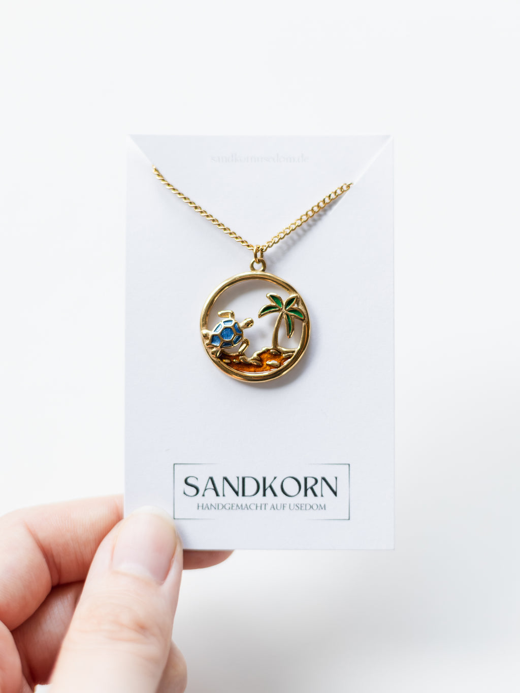 Necklace with beach, palm tree and turtle