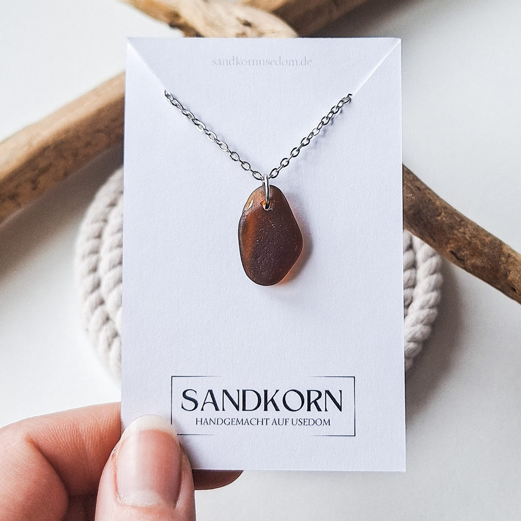 Naszyjnik ze szkła morskiego - brązowy