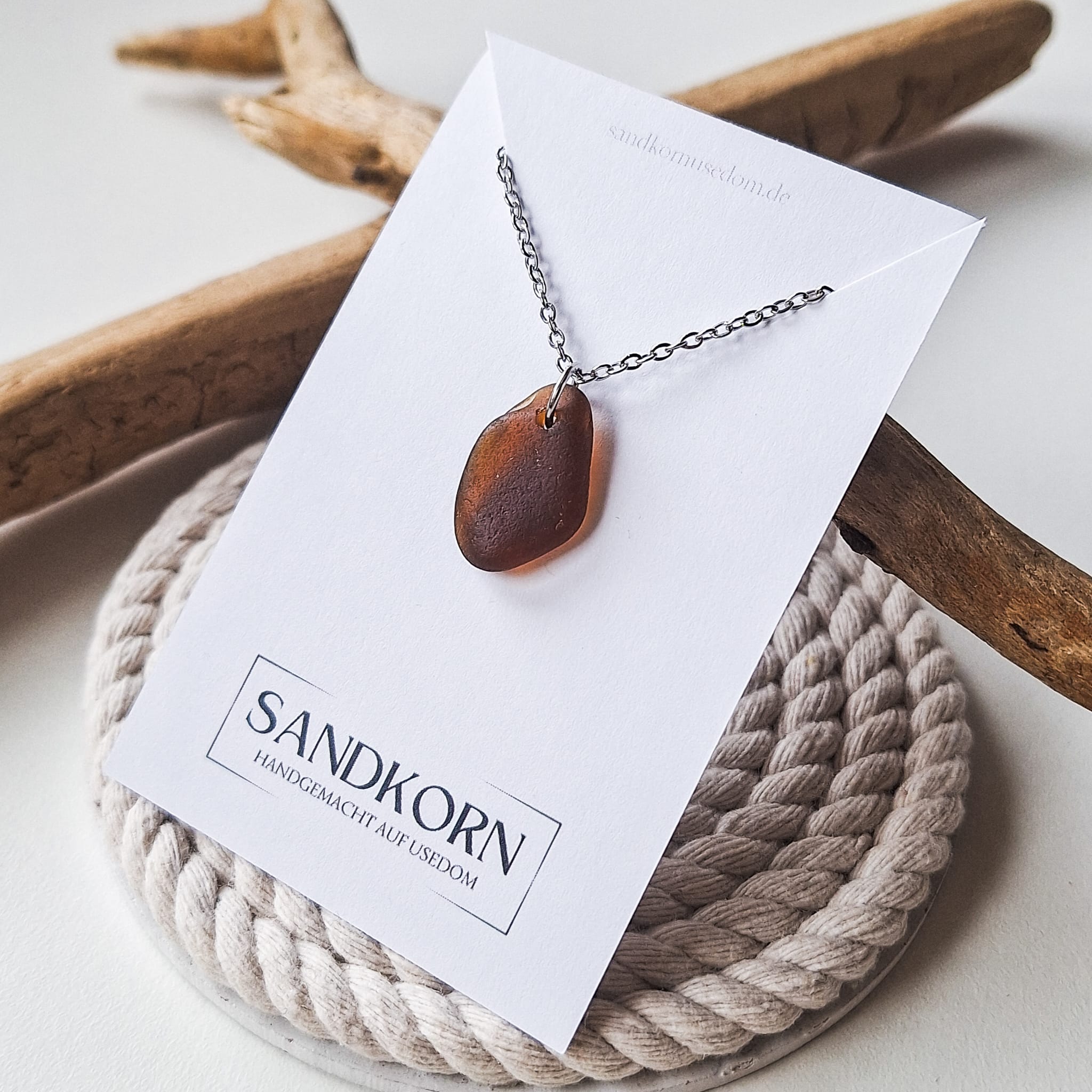 Seeglas-Halskette - Braun