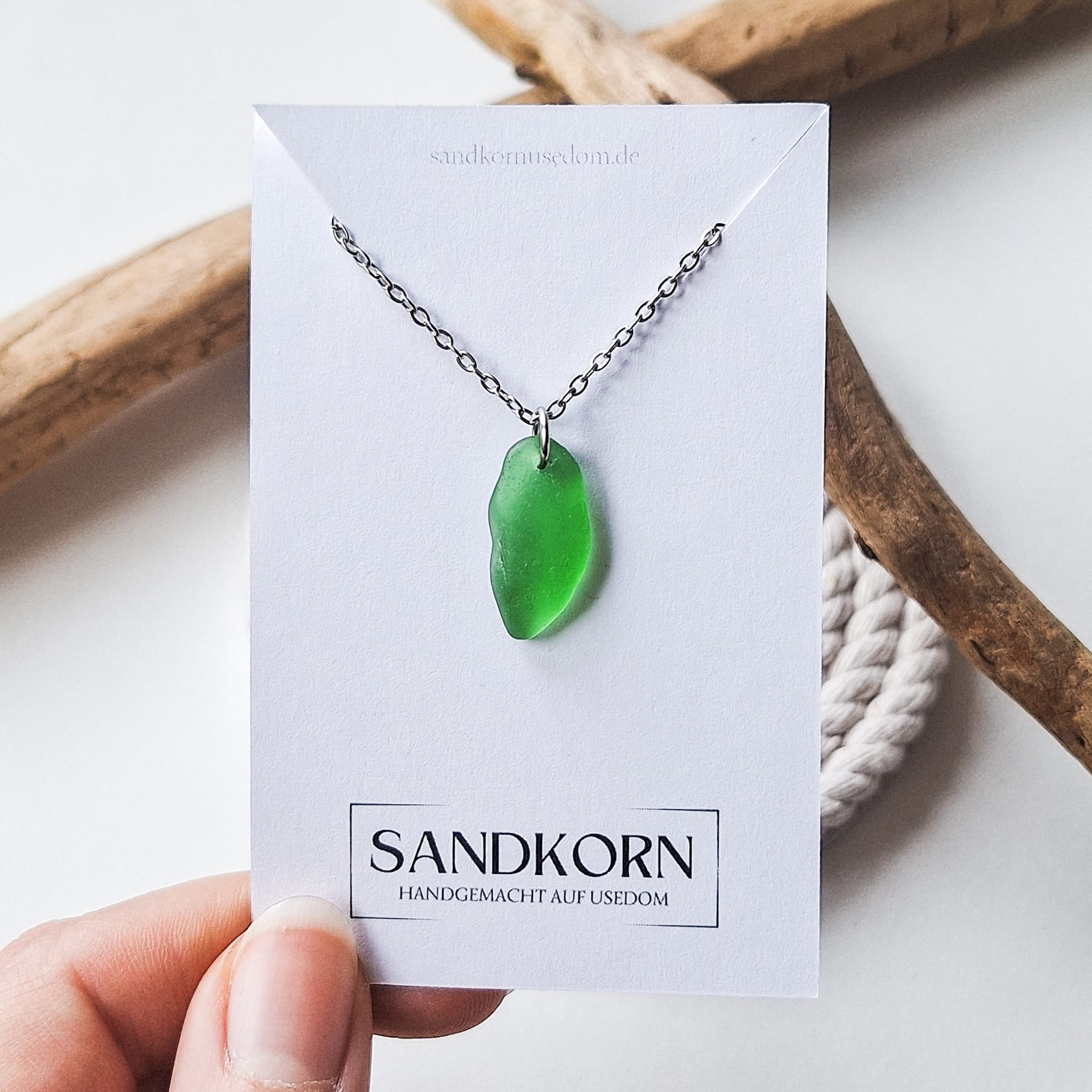 Seeglas-Halskette - Kelly Grün