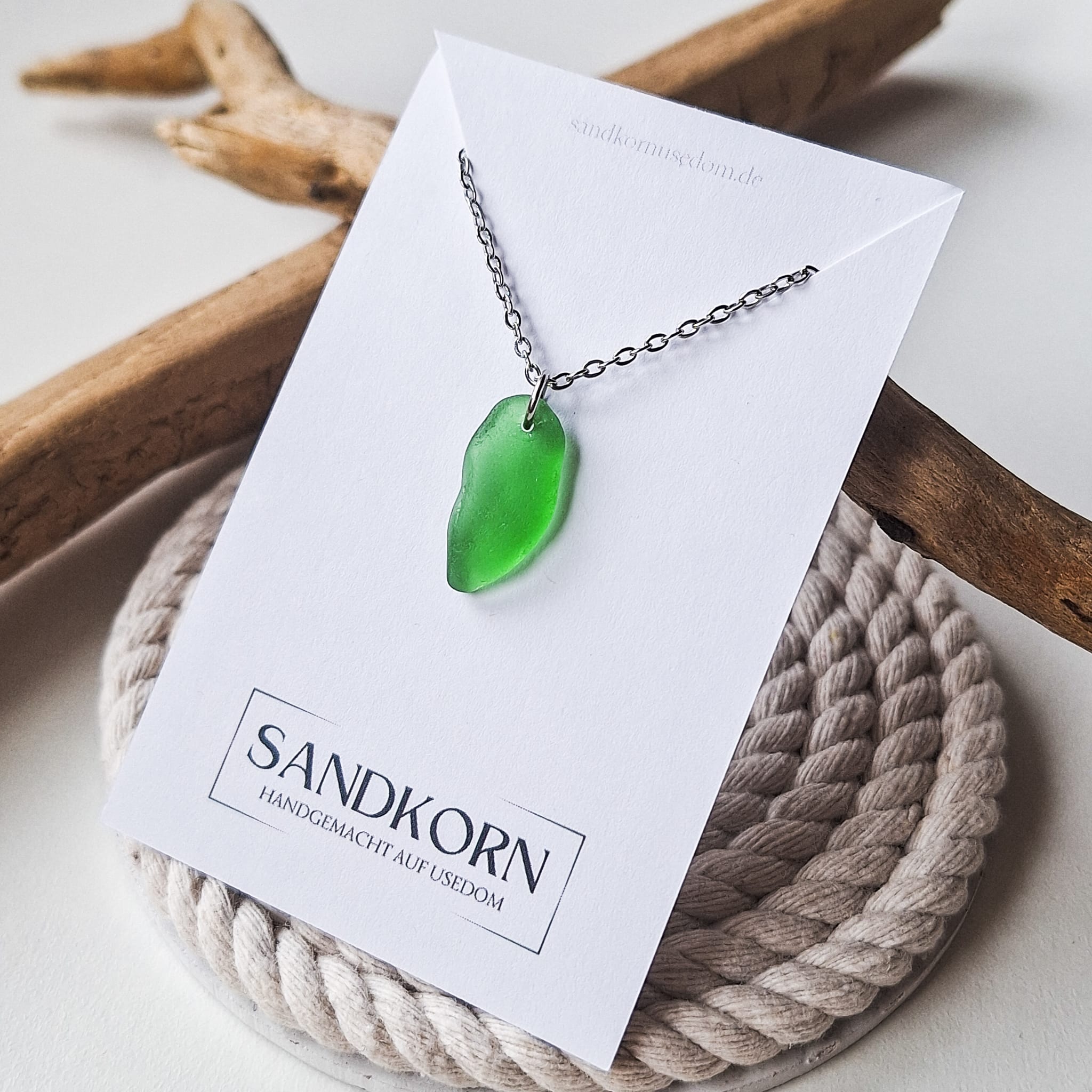Seeglas-Halskette - Kelly Grün