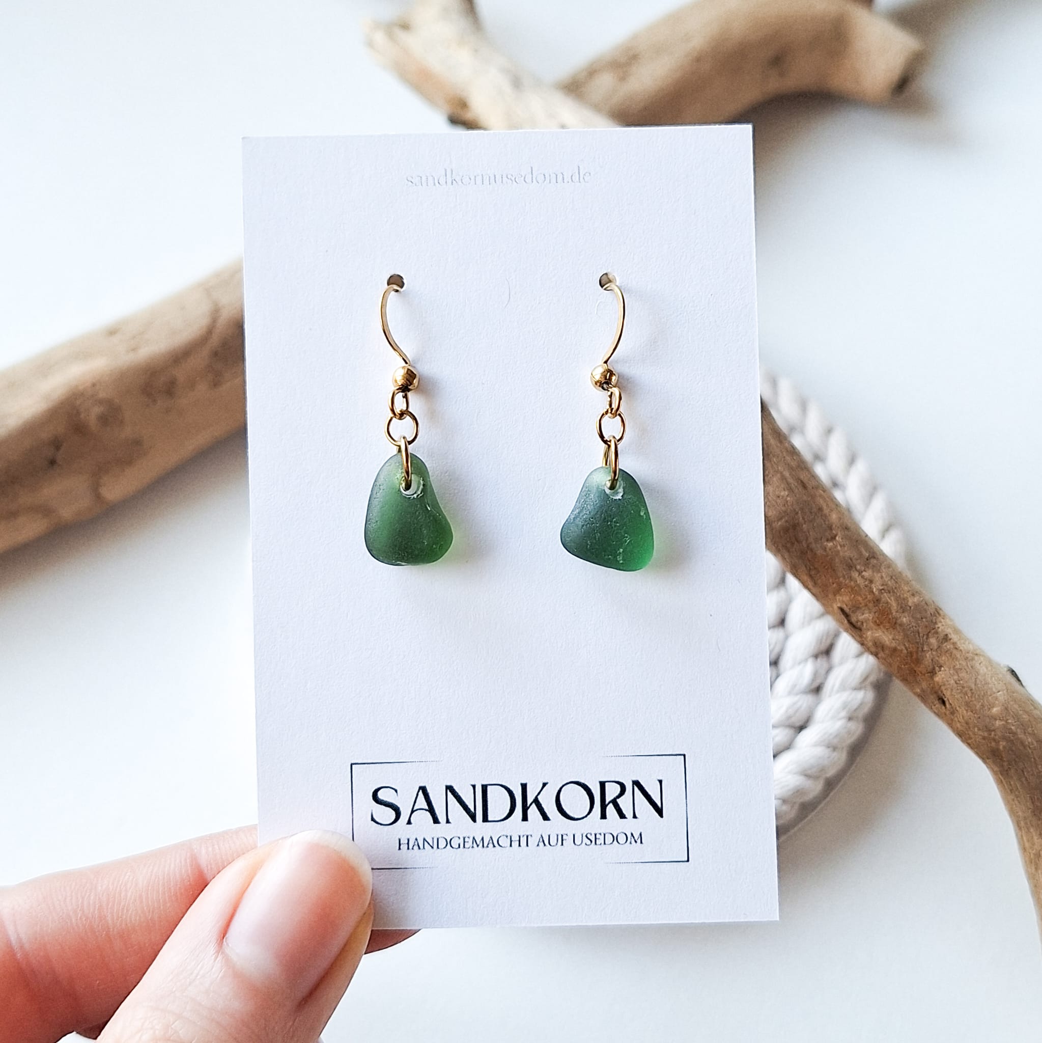Seeglas-Ohrringe - Waldgrün
