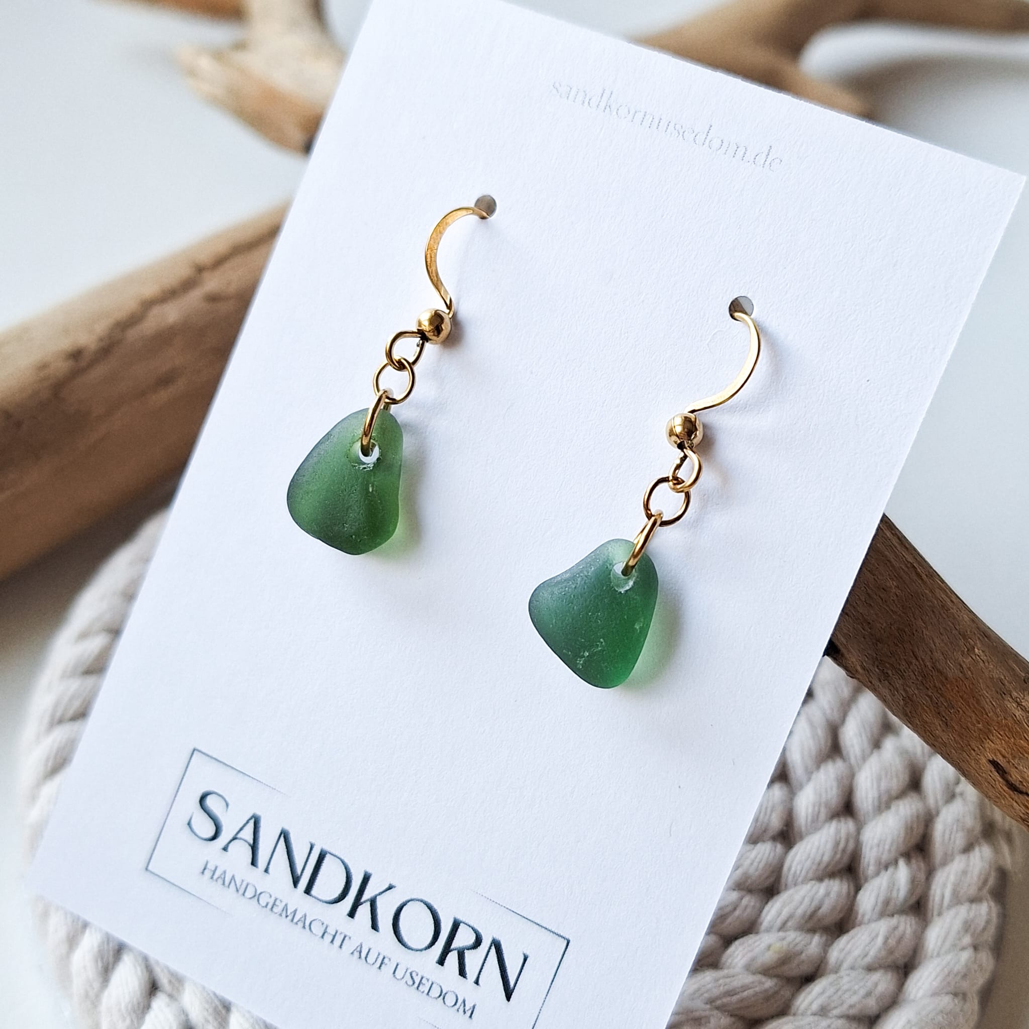 Seeglas-Ohrringe - Waldgrün