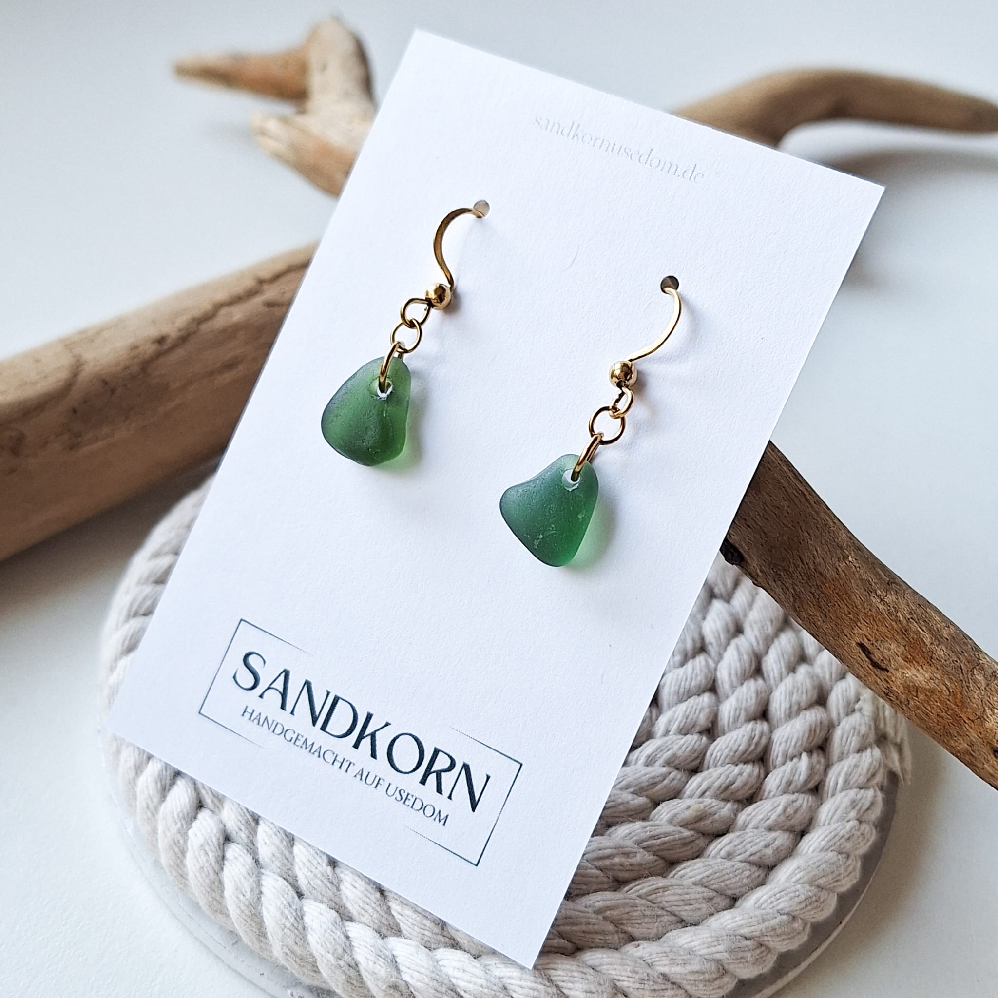 Seeglas-Ohrringe - Waldgrün