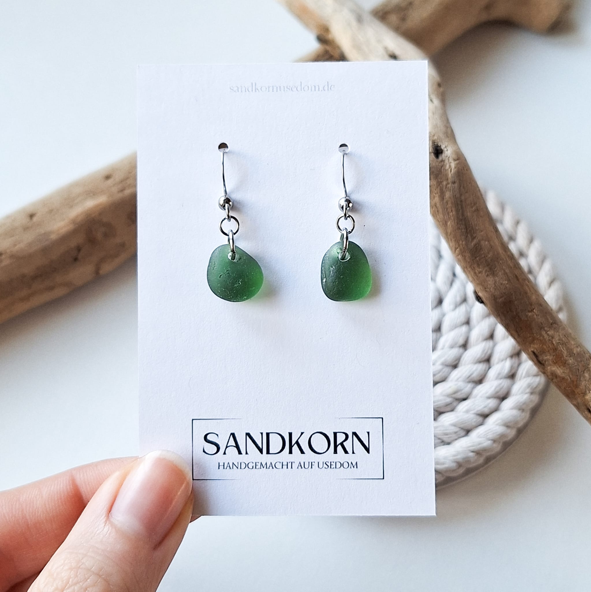 Seeglas-Ohrringe - Waldgrün
