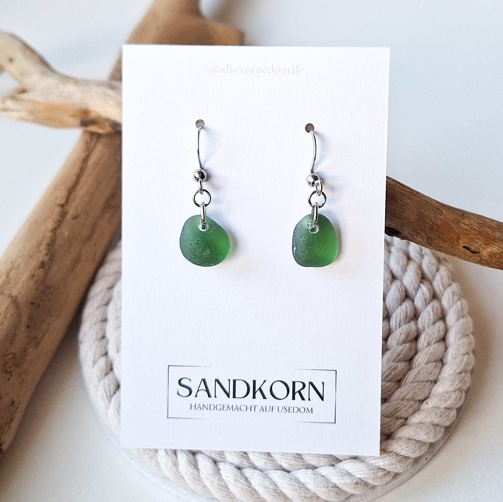 Seeglas-Ohrringe - Waldgrün