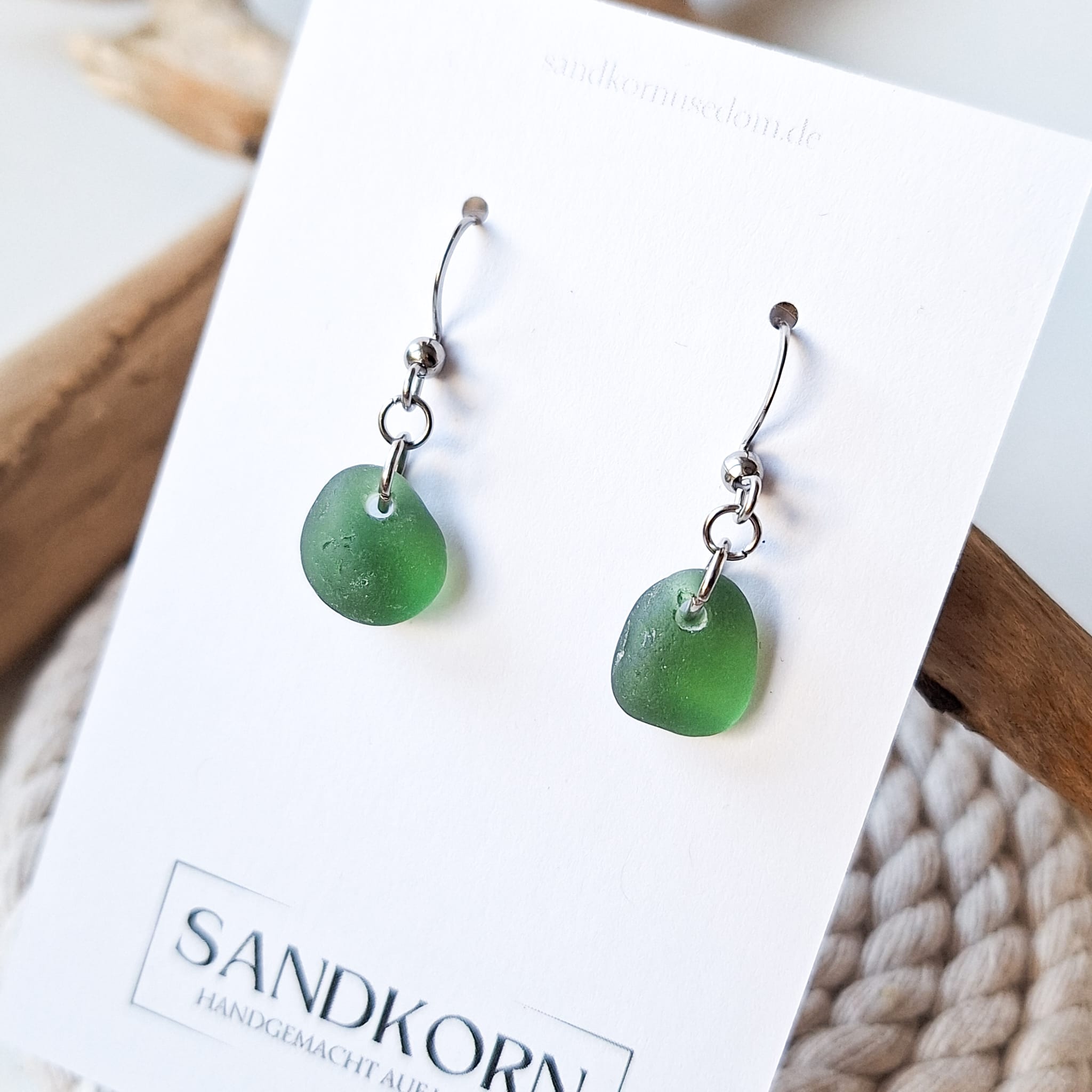 Seeglas-Ohrringe - Waldgrün