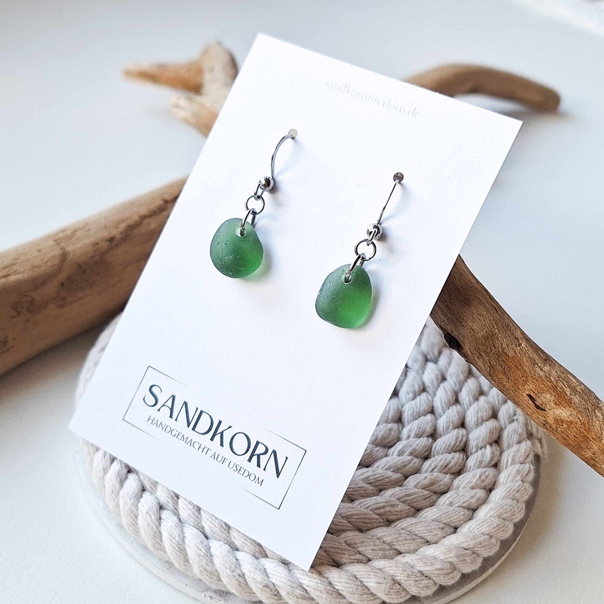 Seeglas-Ohrringe - Waldgrün