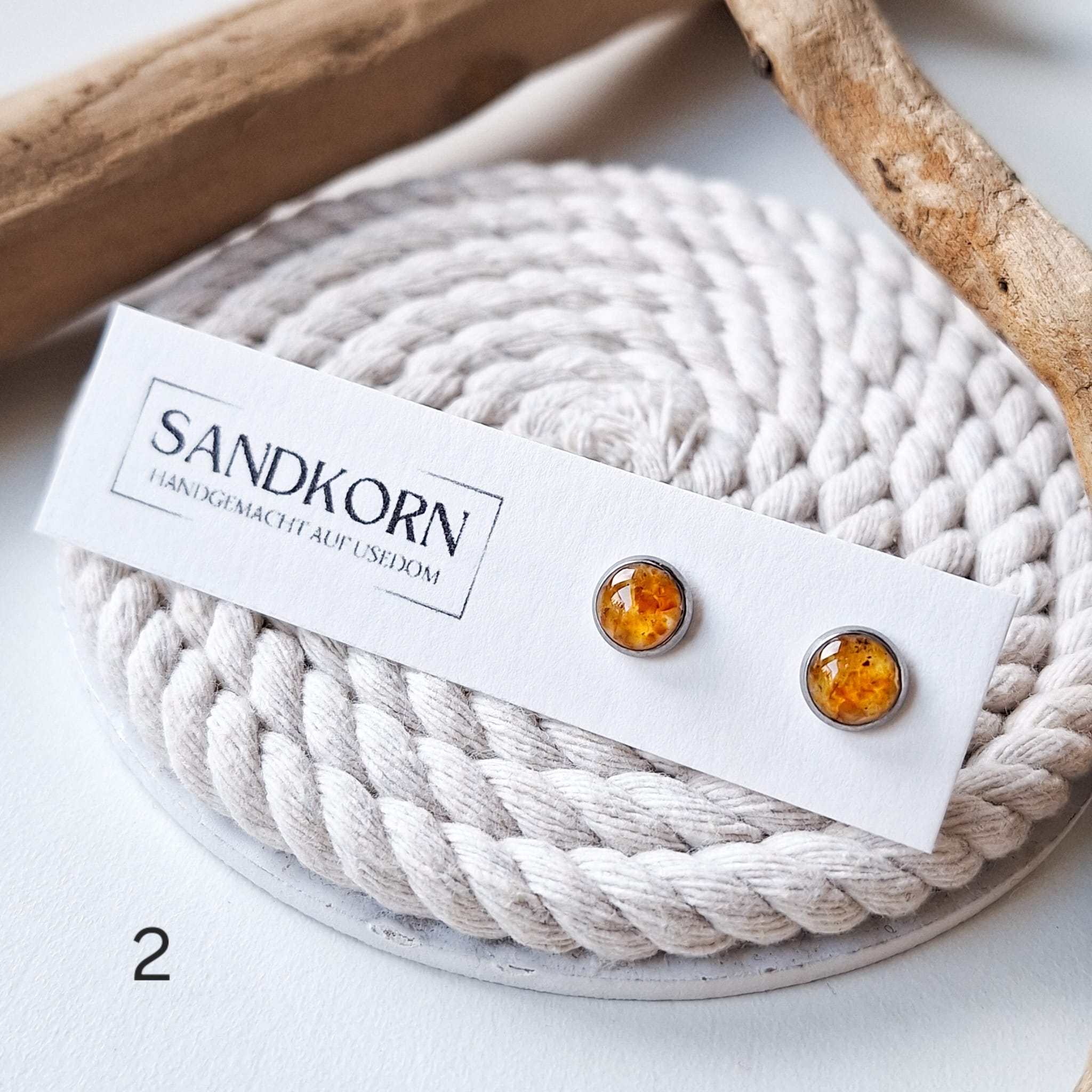 Ohrstecker mit Bernsteinsplittern - Silber 8 mm