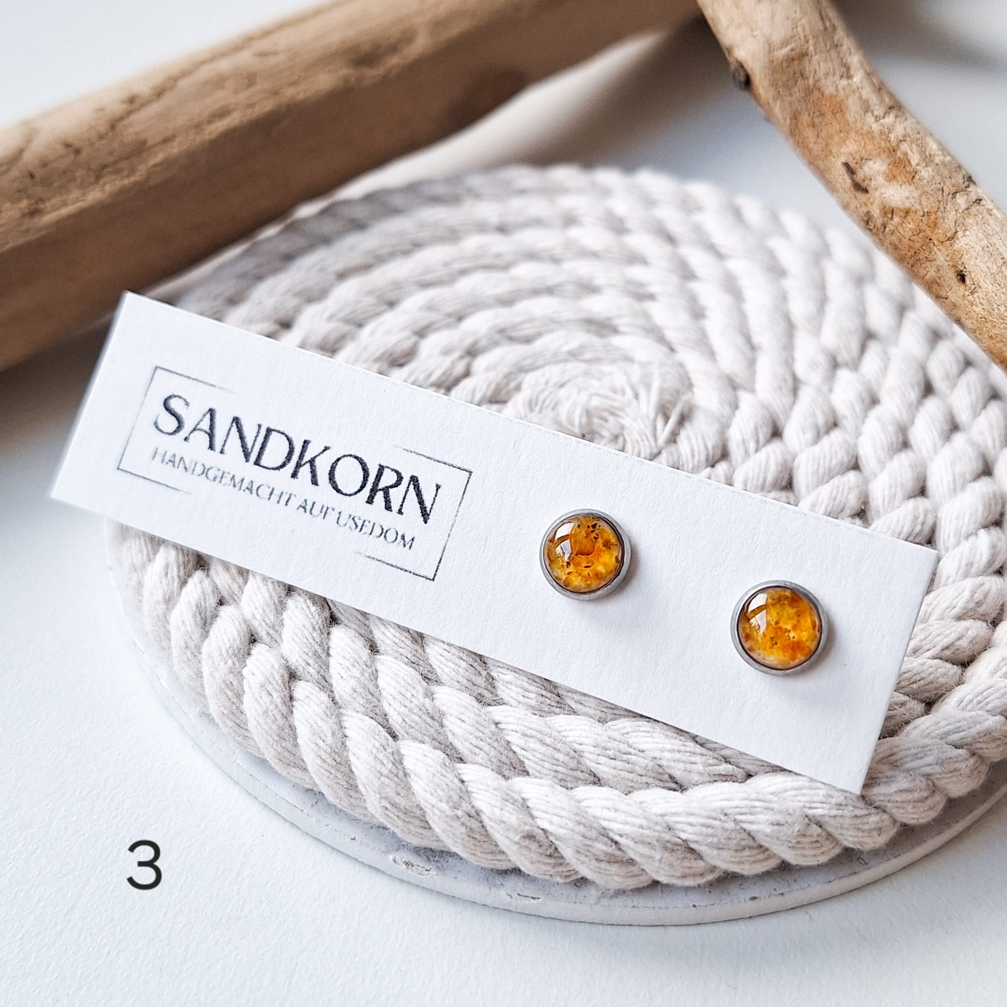 Ohrstecker mit Bernsteinsplittern - Silber 8 mm