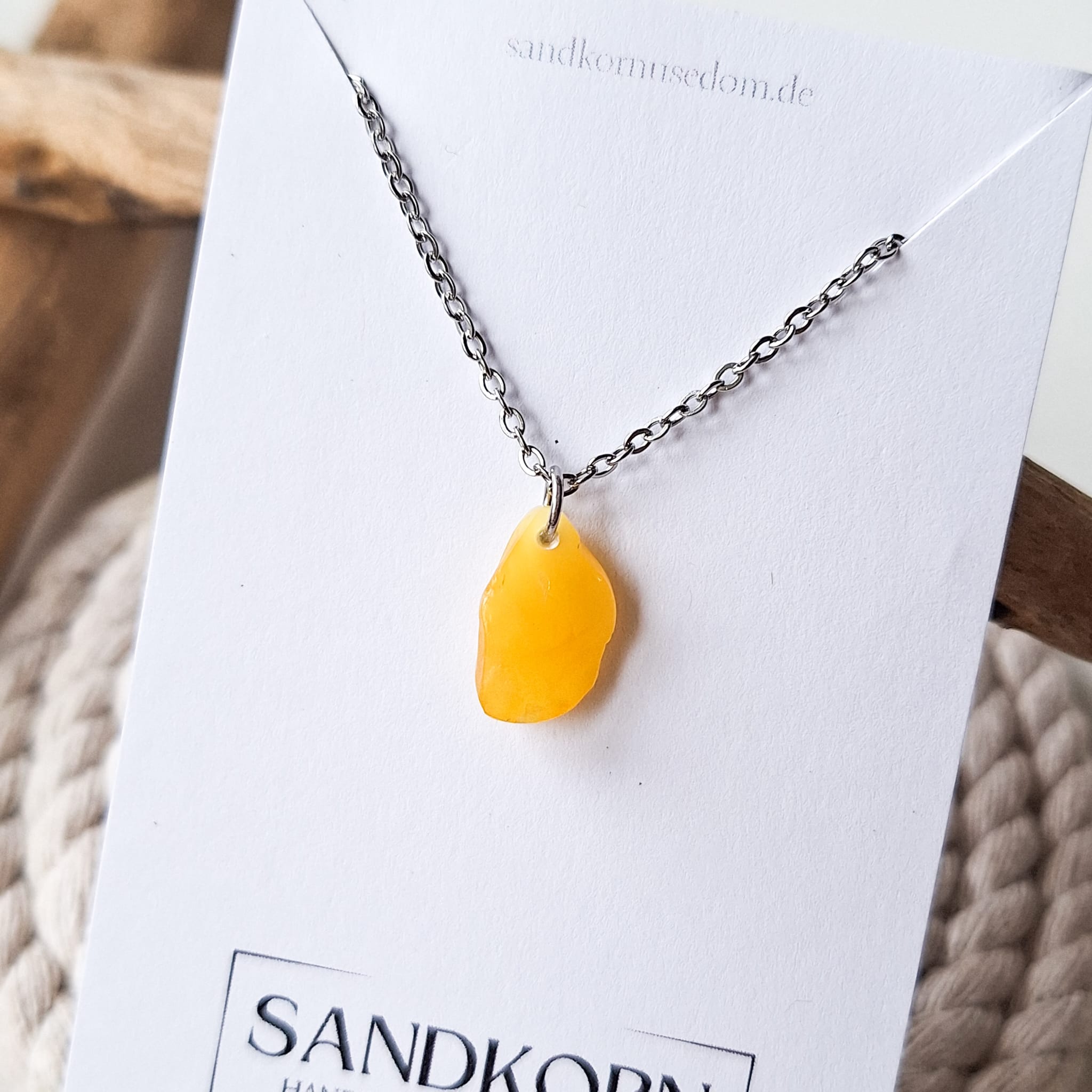 Halskette mit Bernstein - Gelb Matt
