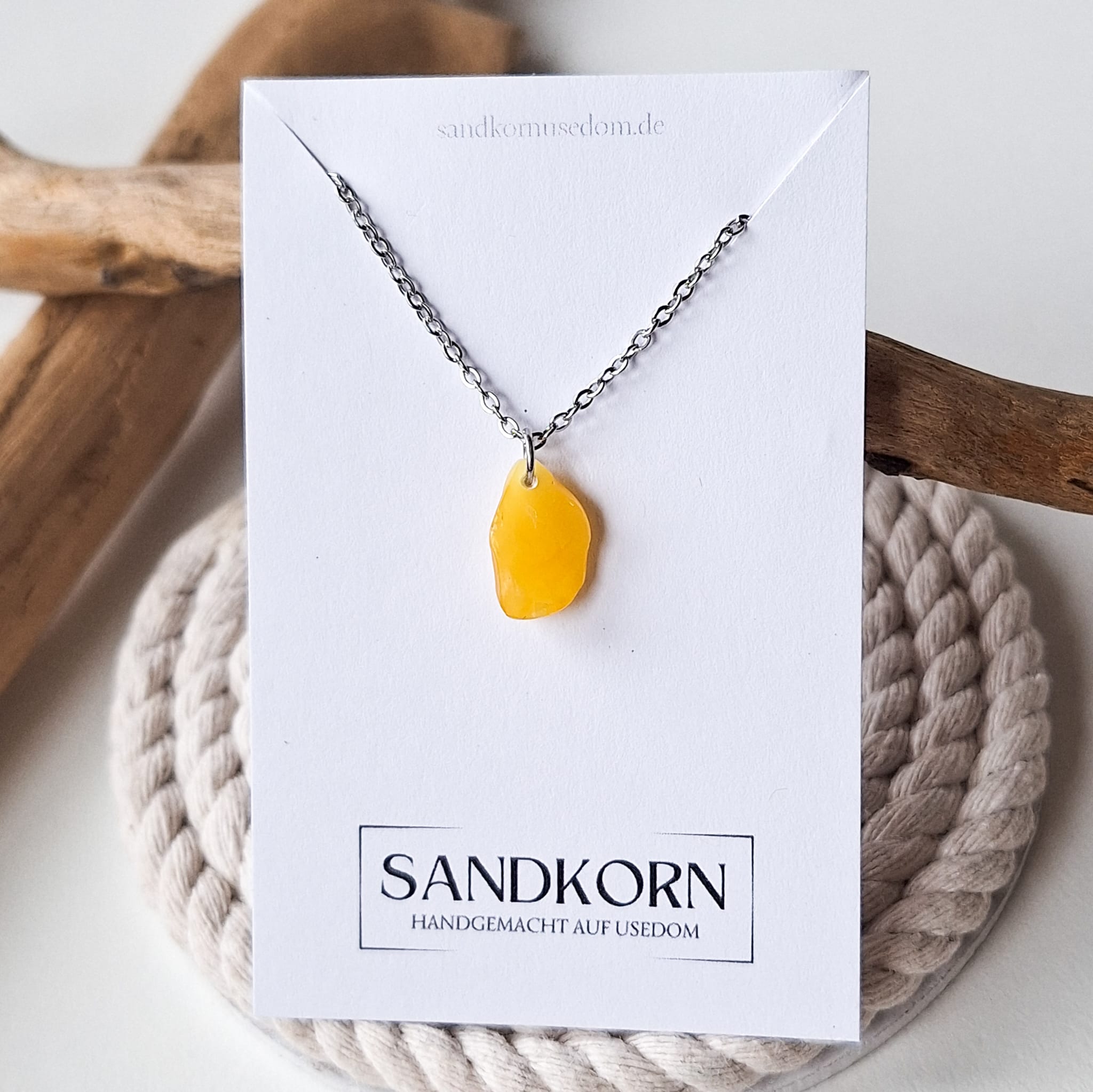 Halskette mit Bernstein - Gelb Matt