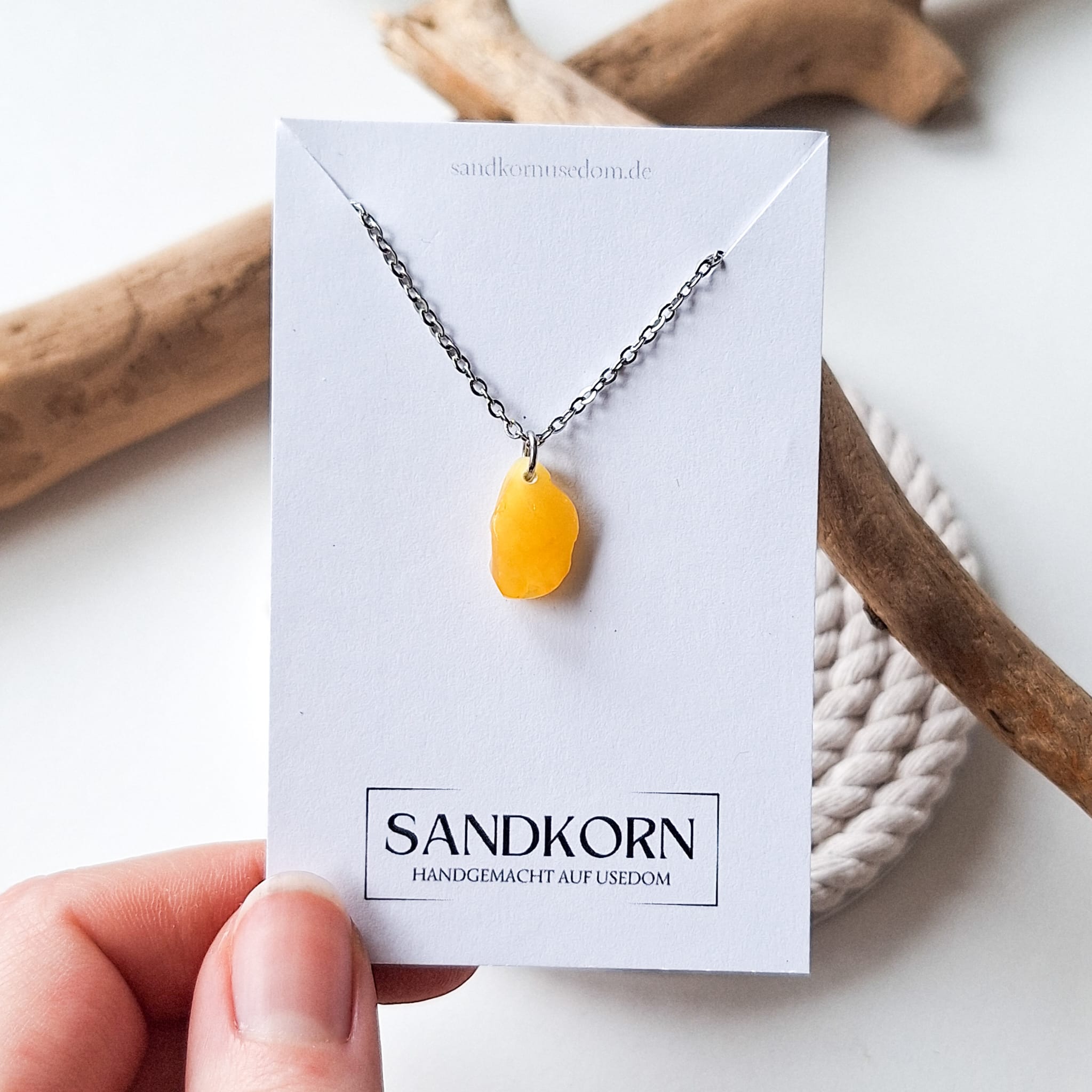 Halskette mit Bernstein - Gelb Matt