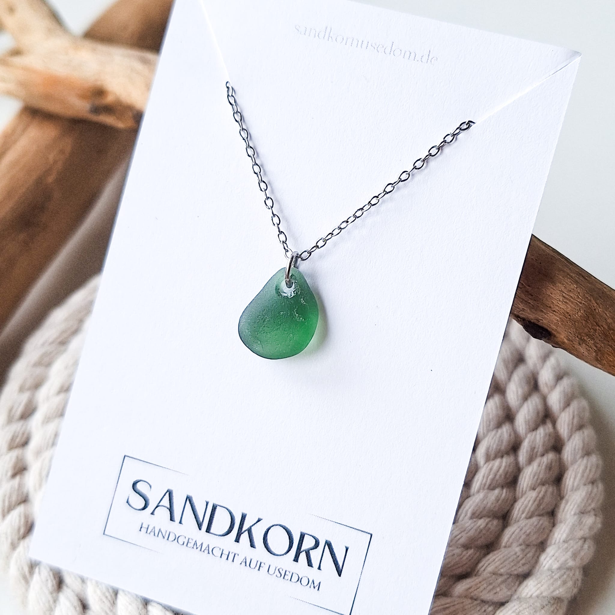 Halskette mit Seeglas - Teal