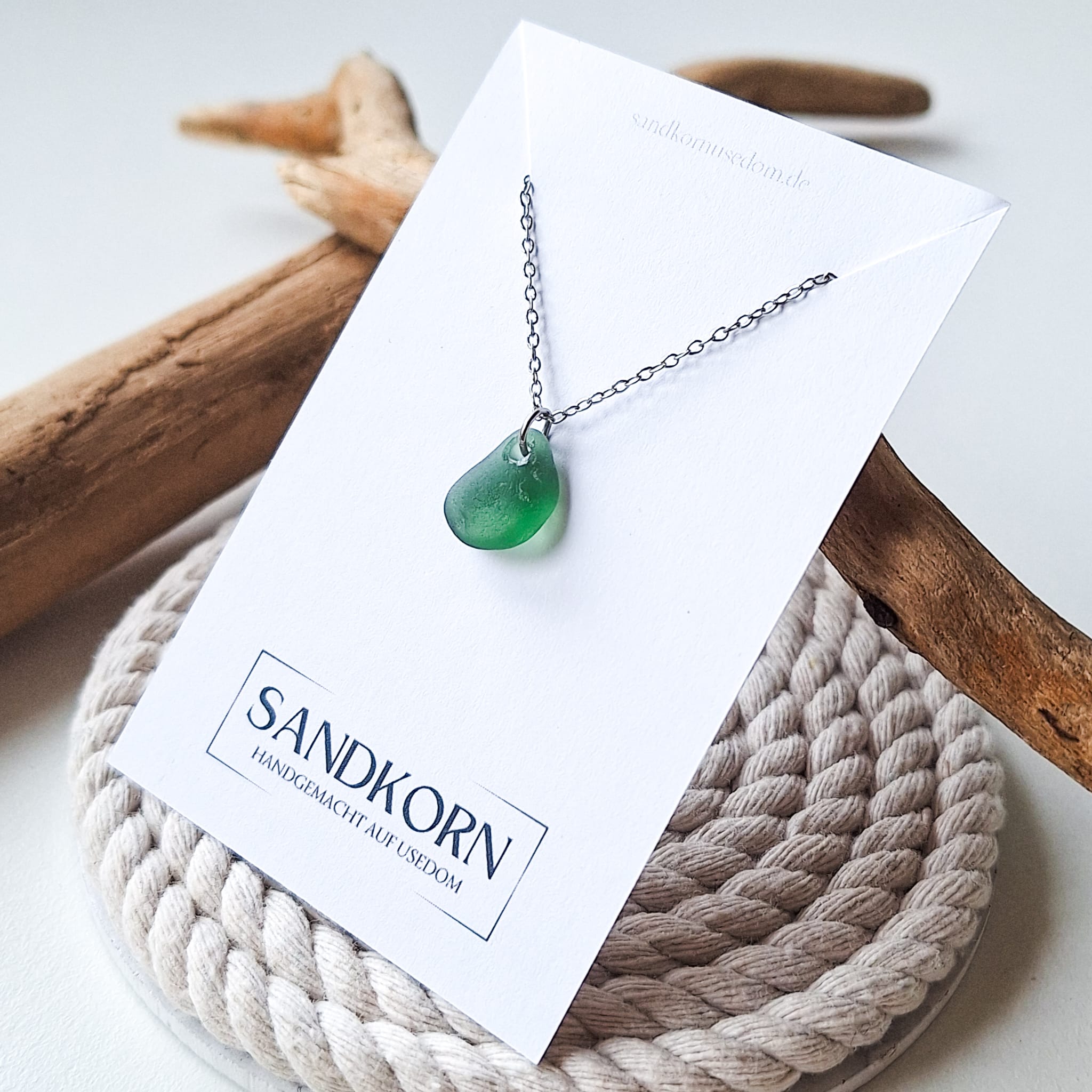 Halskette mit Seeglas - Teal