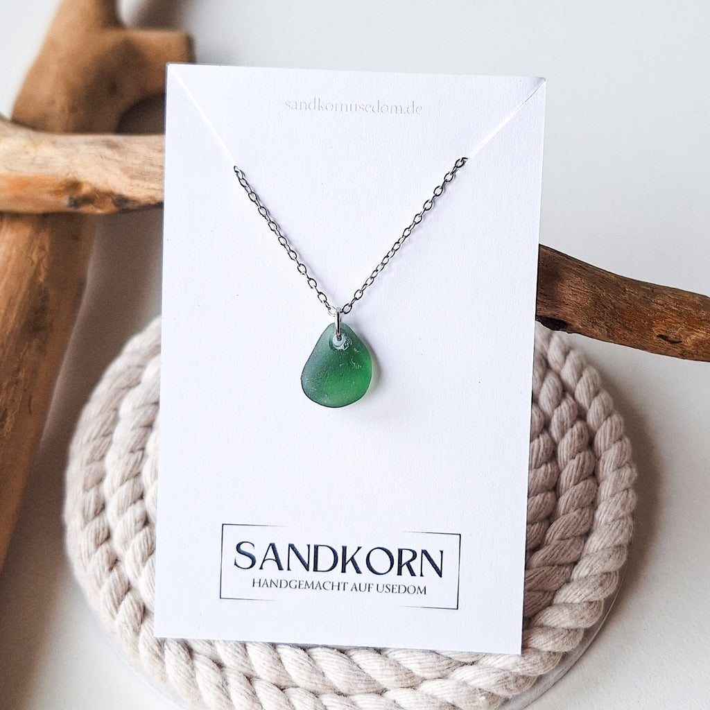 Halskette mit Seeglas - Teal - SANDKORN Usedom 