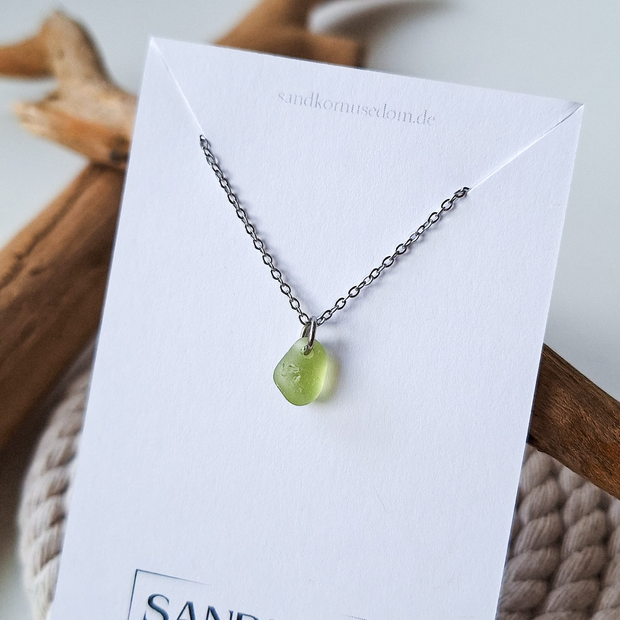 Mini Seeglas-Halskette - Olivgrün