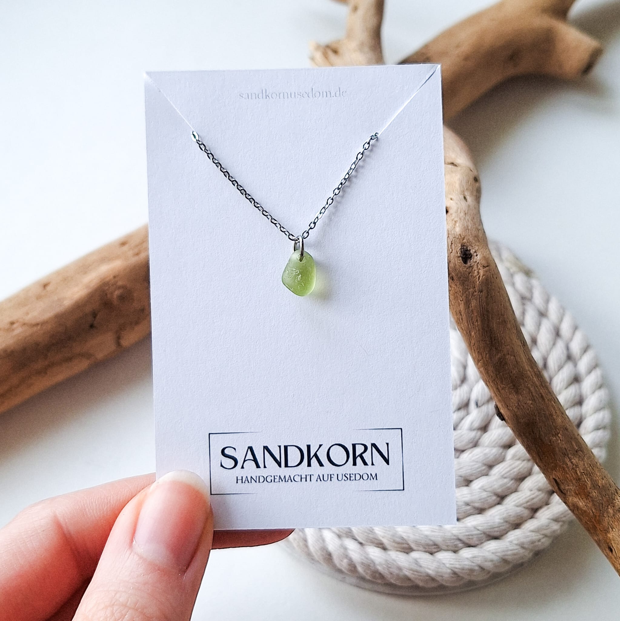 Mini Seeglas-Halskette - Olivgrün