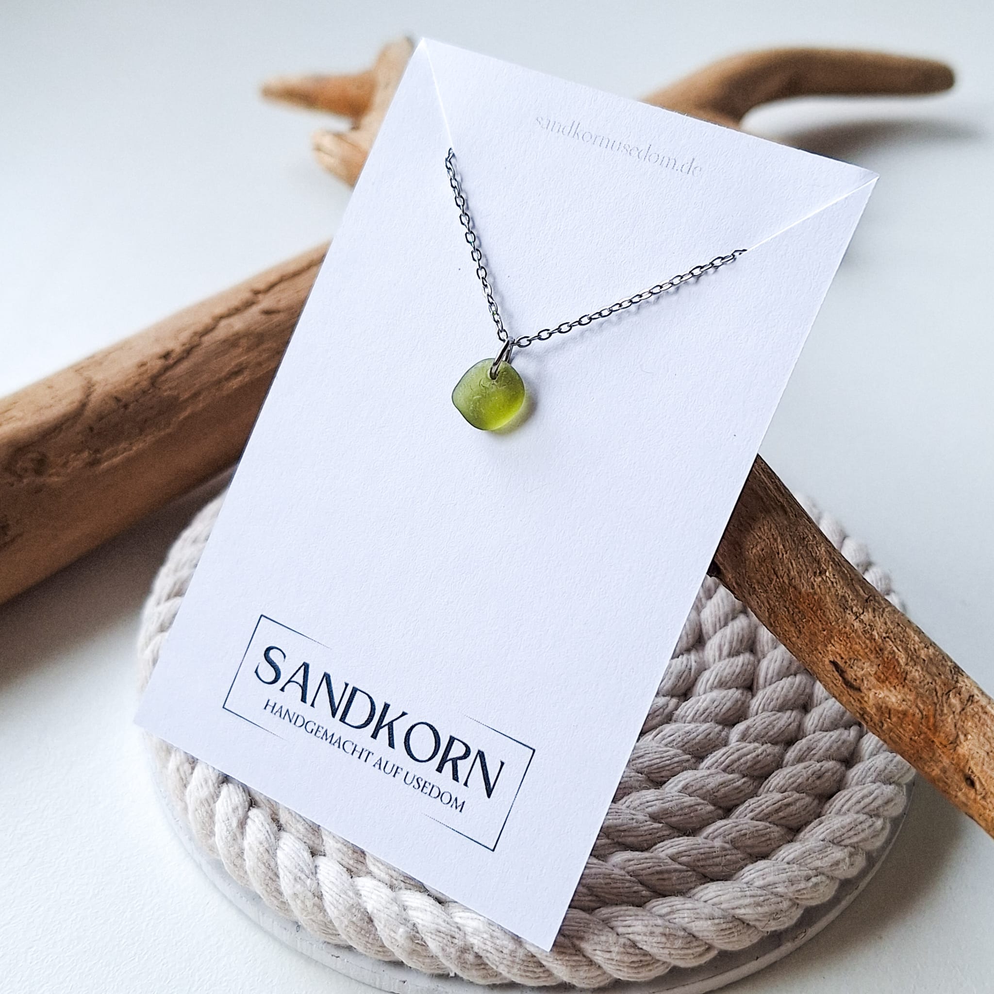 Mini Seeglas-Halskette - Olivgrün