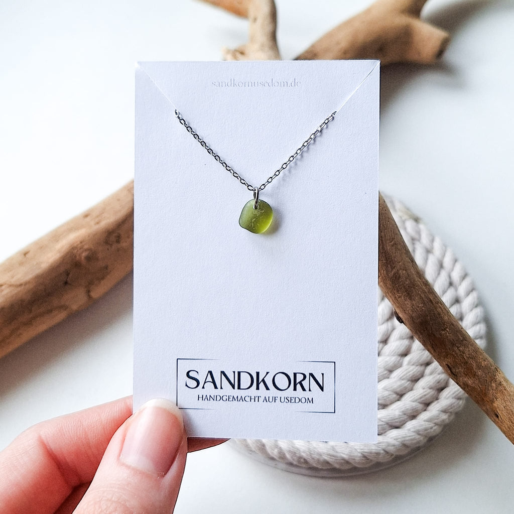 Mini Seeglas-Halskette - Olivgrün