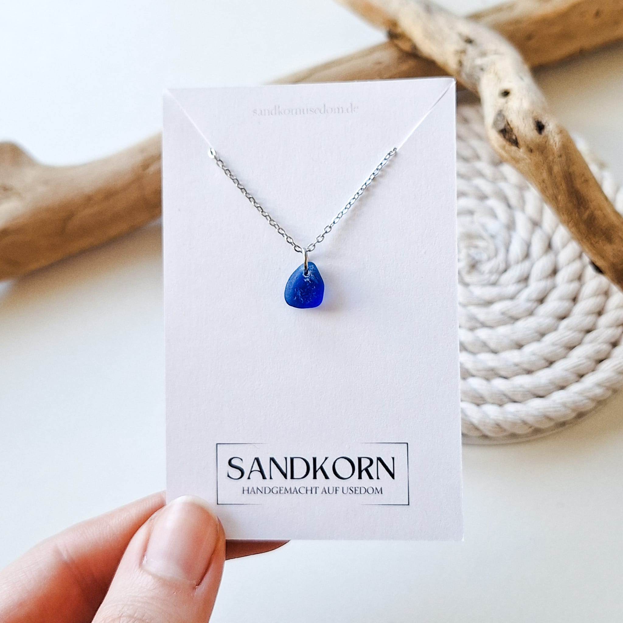 Mini Seeglas-Halskette - Kobaltblau - SANDKORN Usedom 