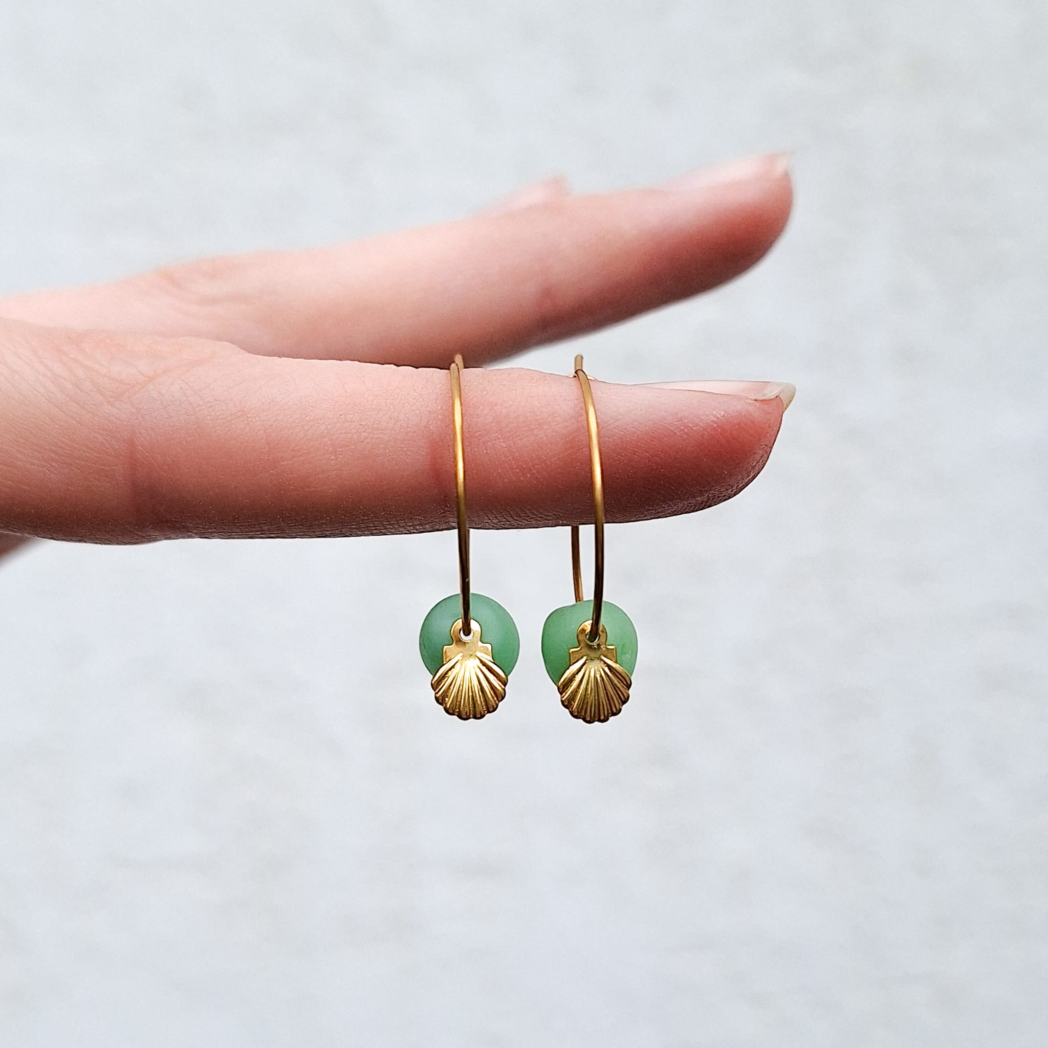 Sea glass hoop earrings - White
