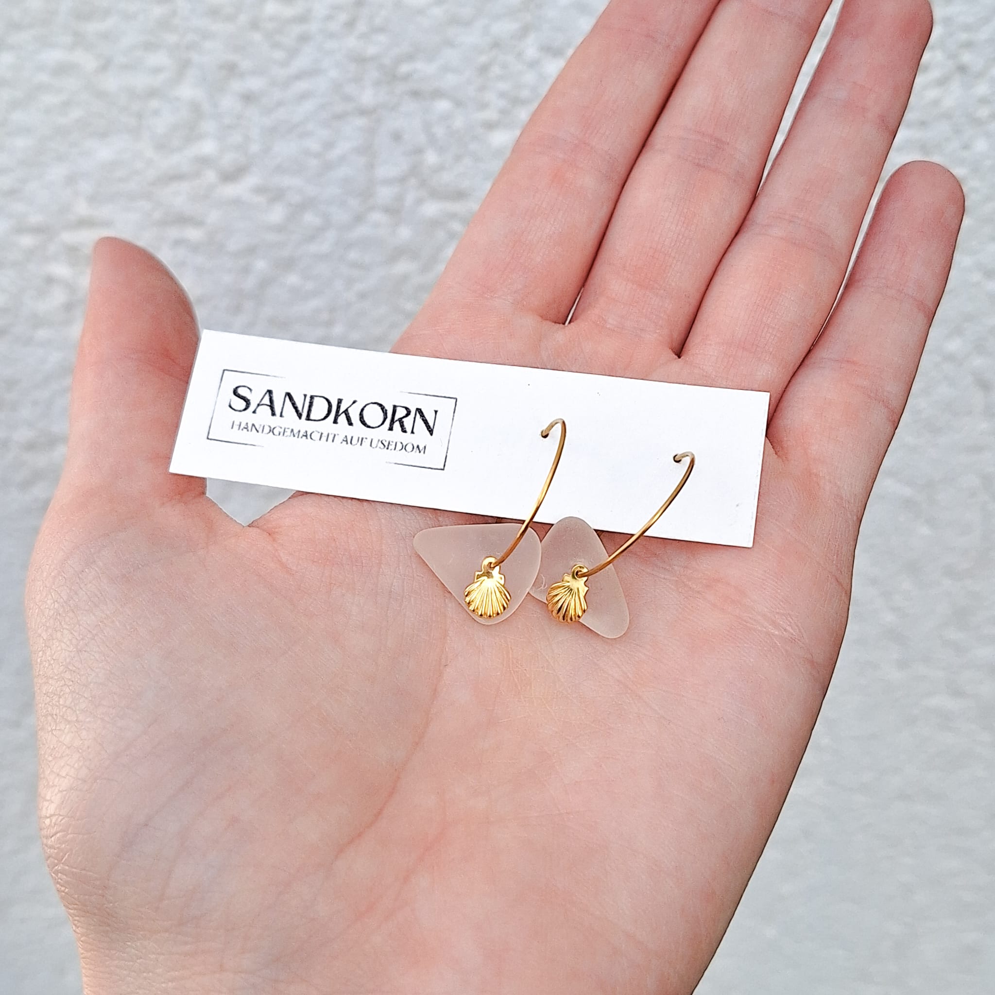 Sea glass hoop earrings - White