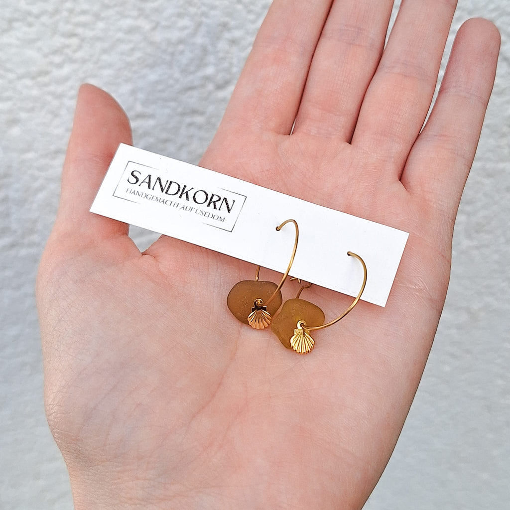 Sea glass hoop earrings - White