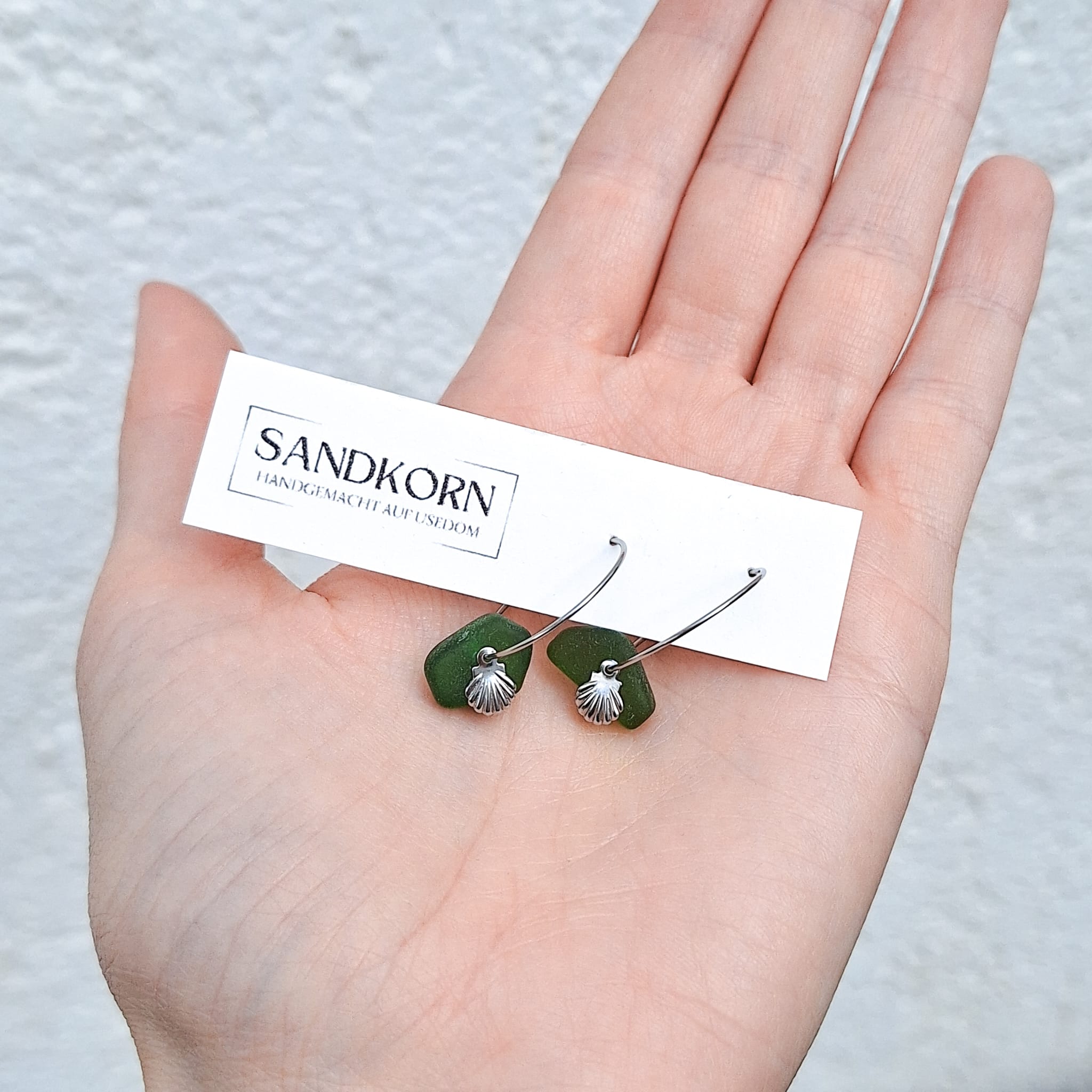 Sea glass hoop earrings - White