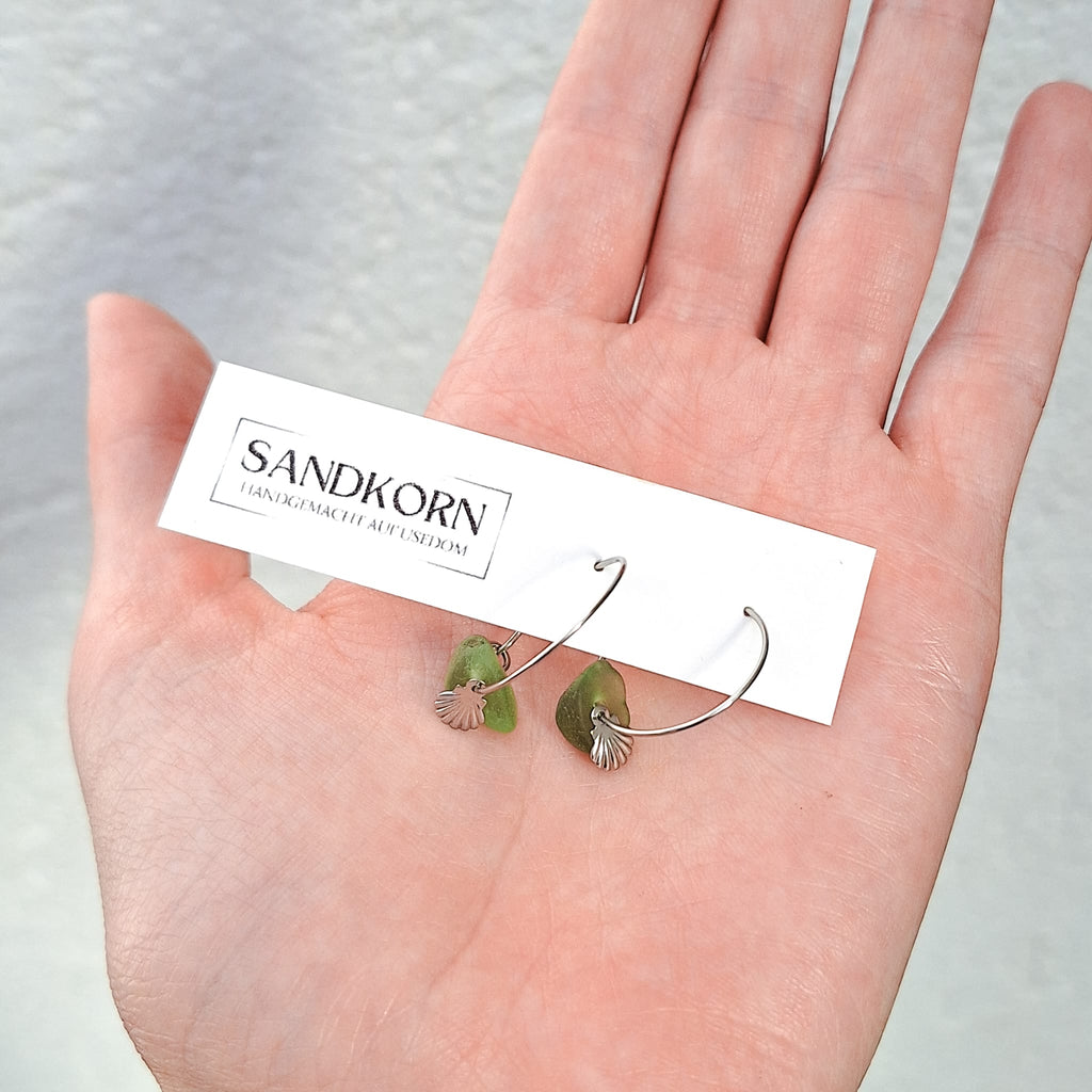 Sea glass hoop earrings - White