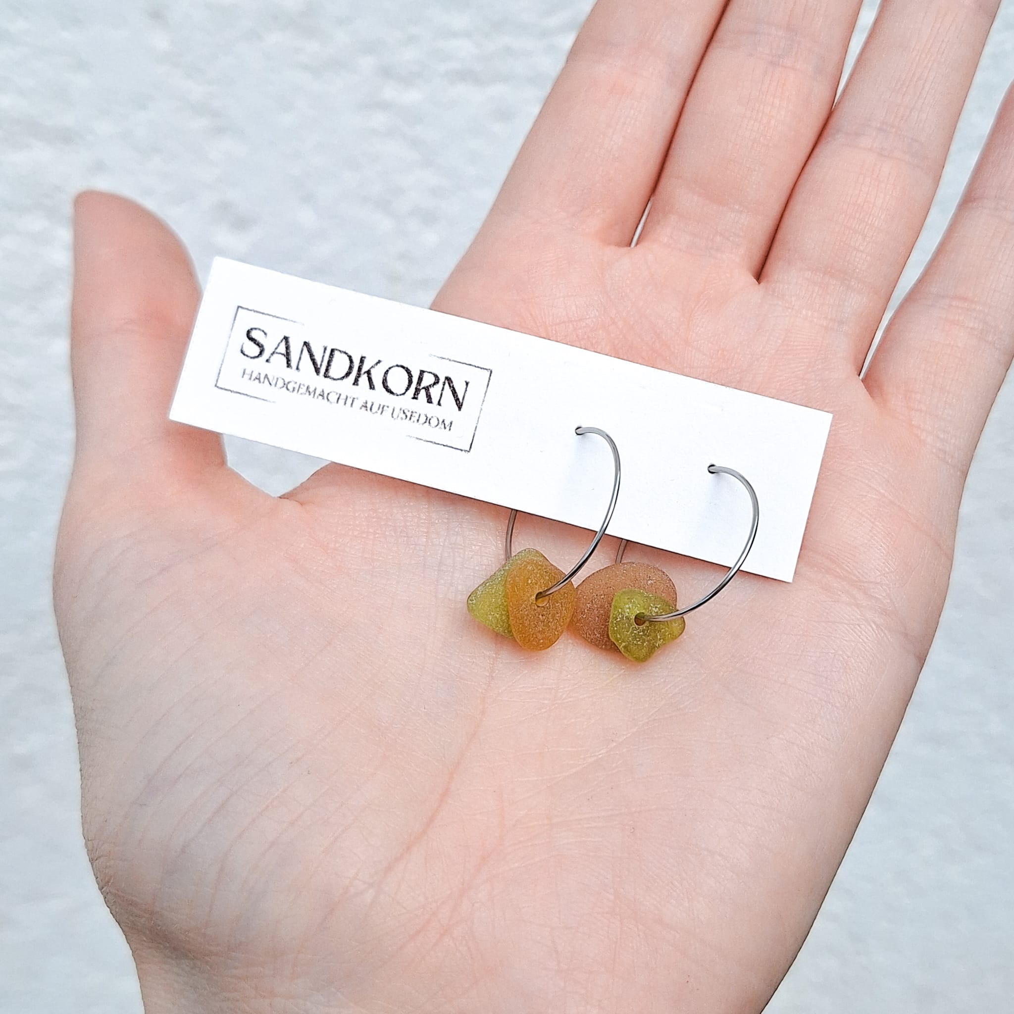 Sea glass hoop earrings - White