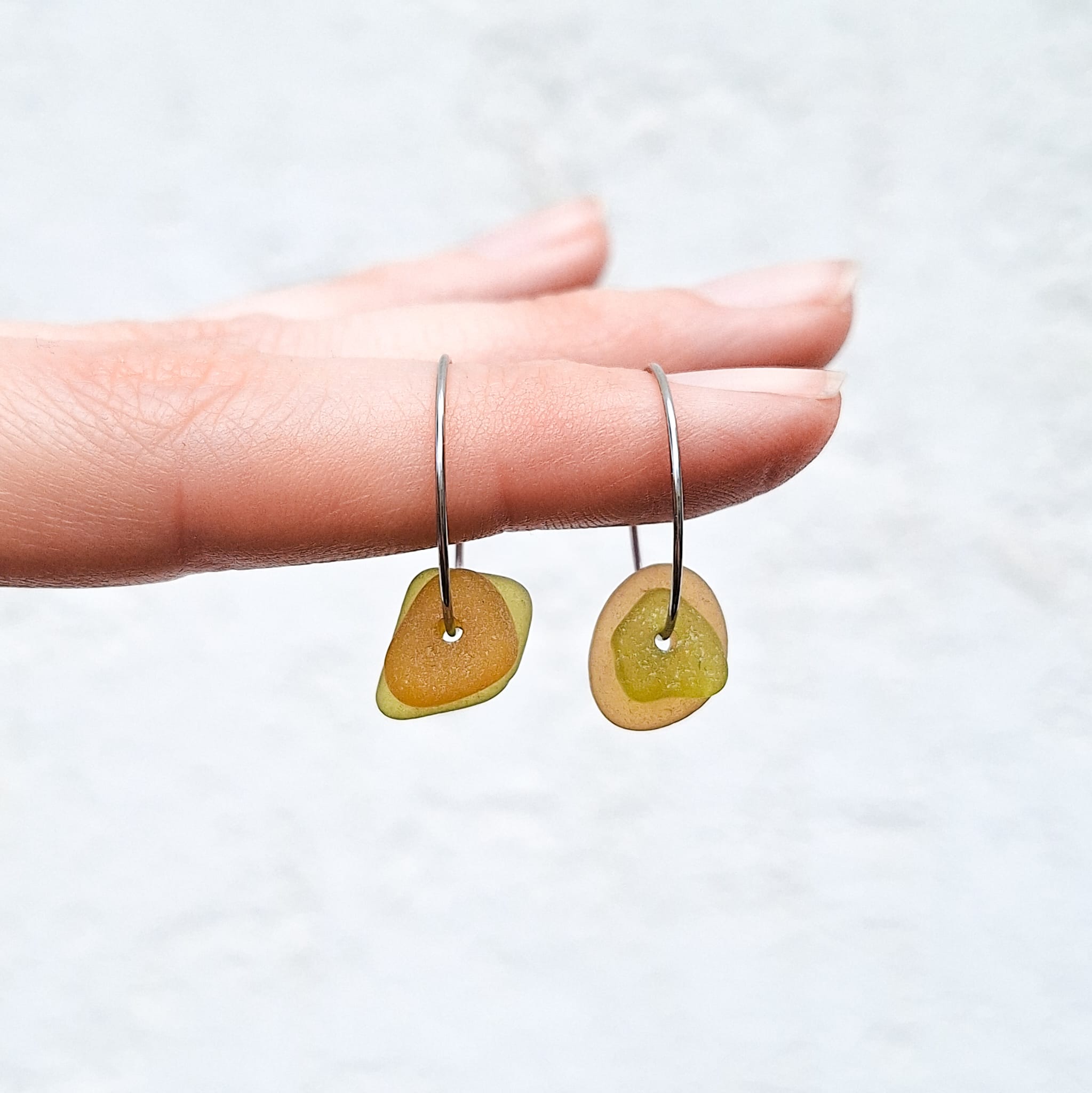 Sea glass hoop earrings - White