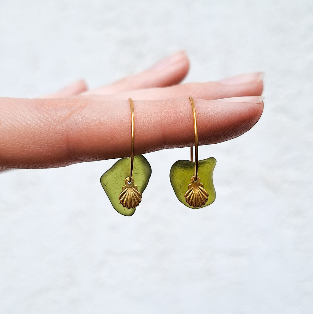 Sea glass hoop earrings - White