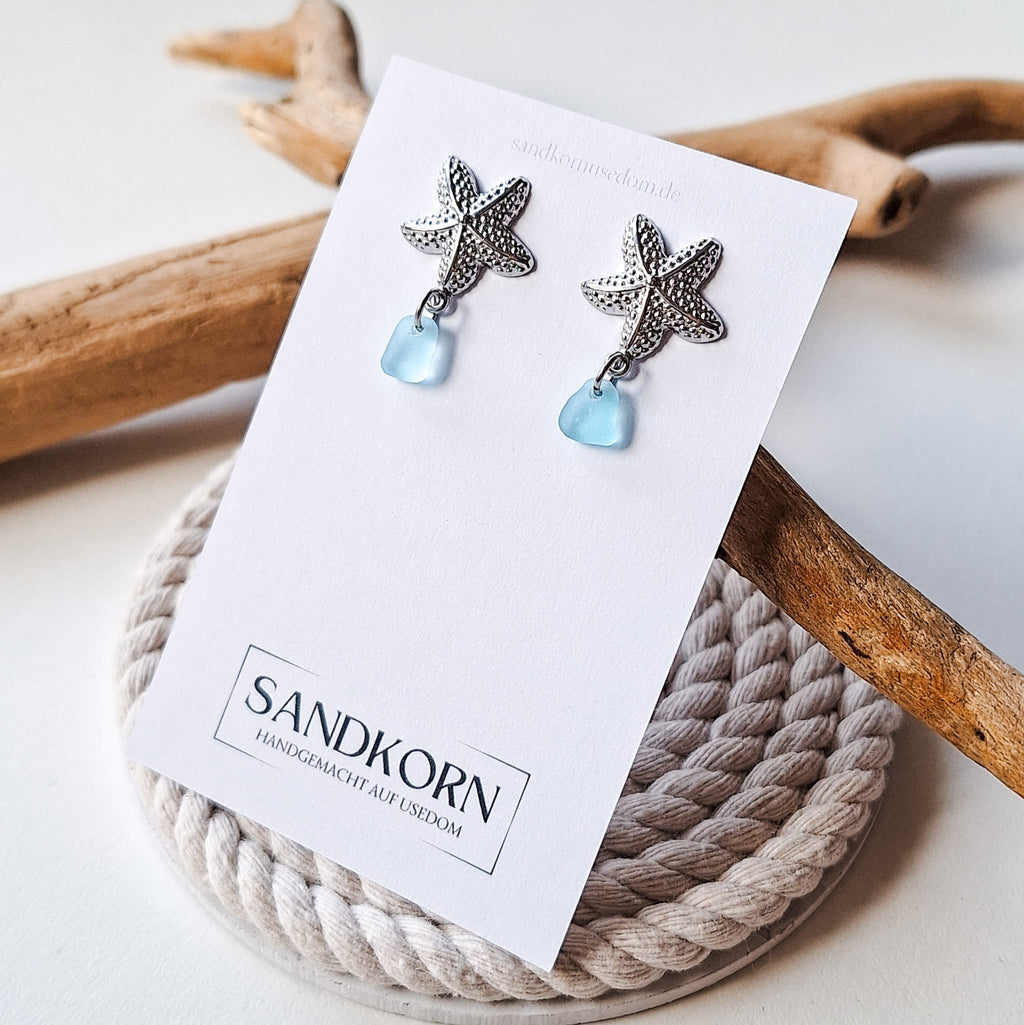 Sea glass hoop earrings - White