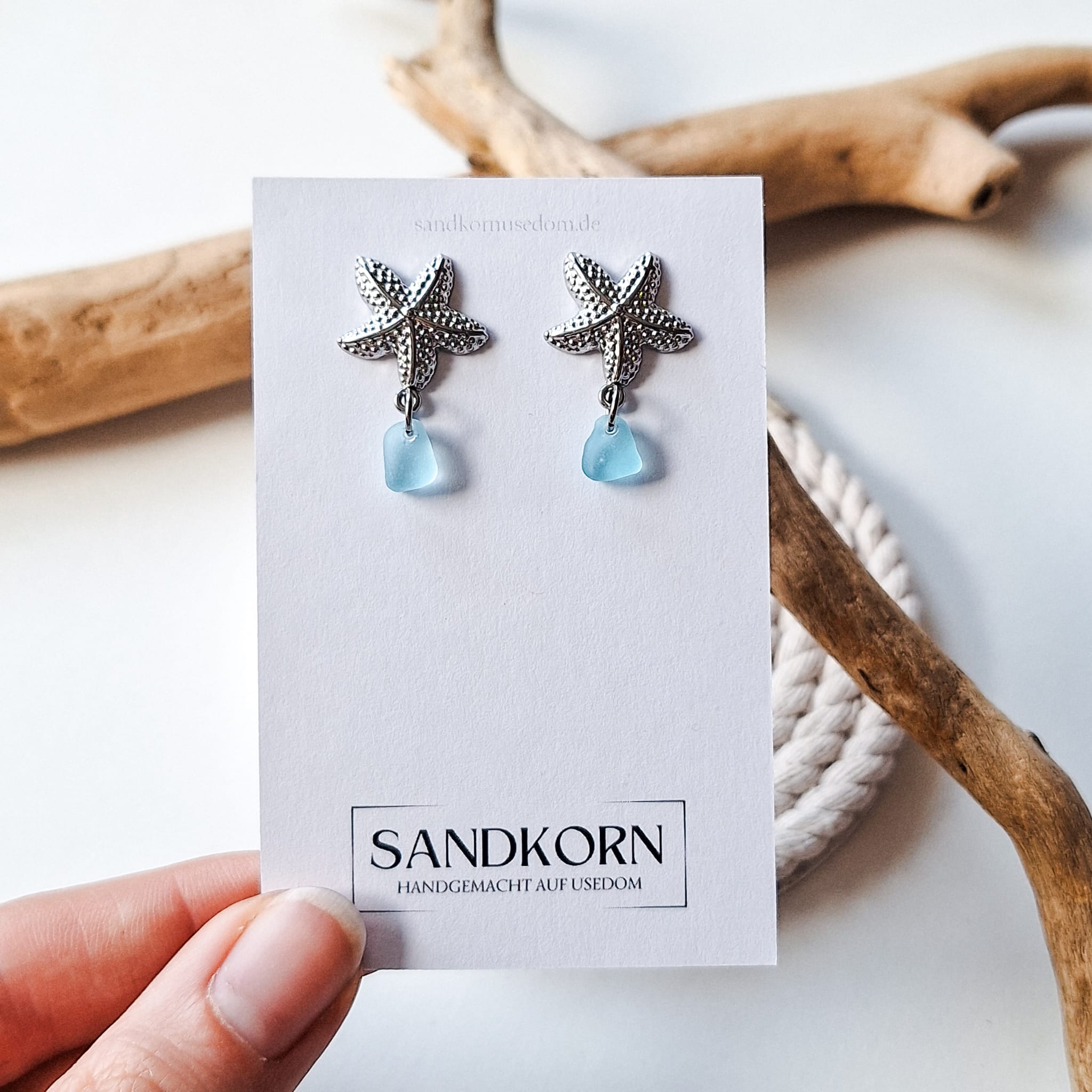 Sea glass hoop earrings - White