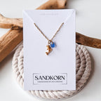 Halskette mit Delfin und Seeglas - Blau