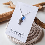 Halskette mit Fisch und Seeglas - Blau